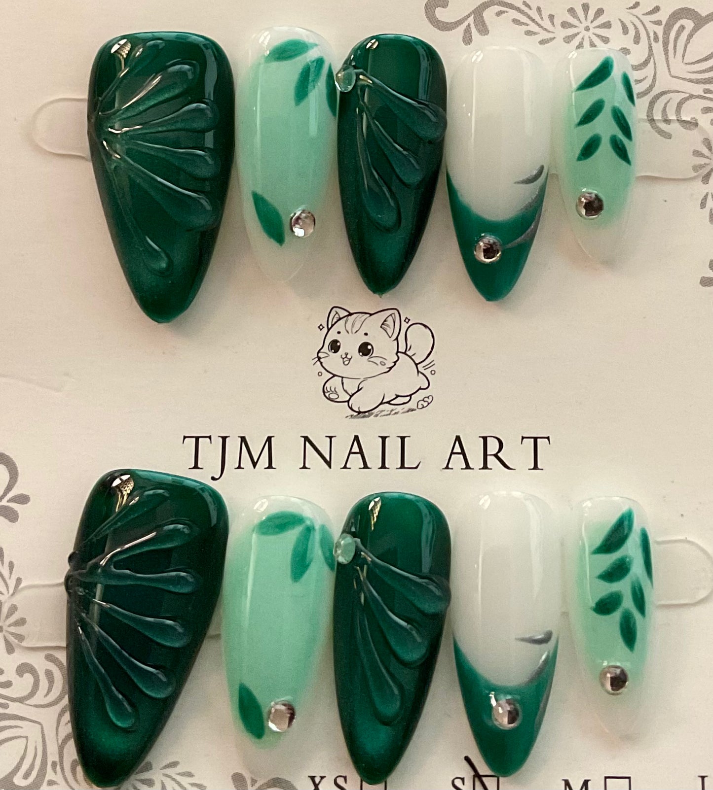 Emerald Leaf Rhinestone Press On Nails
