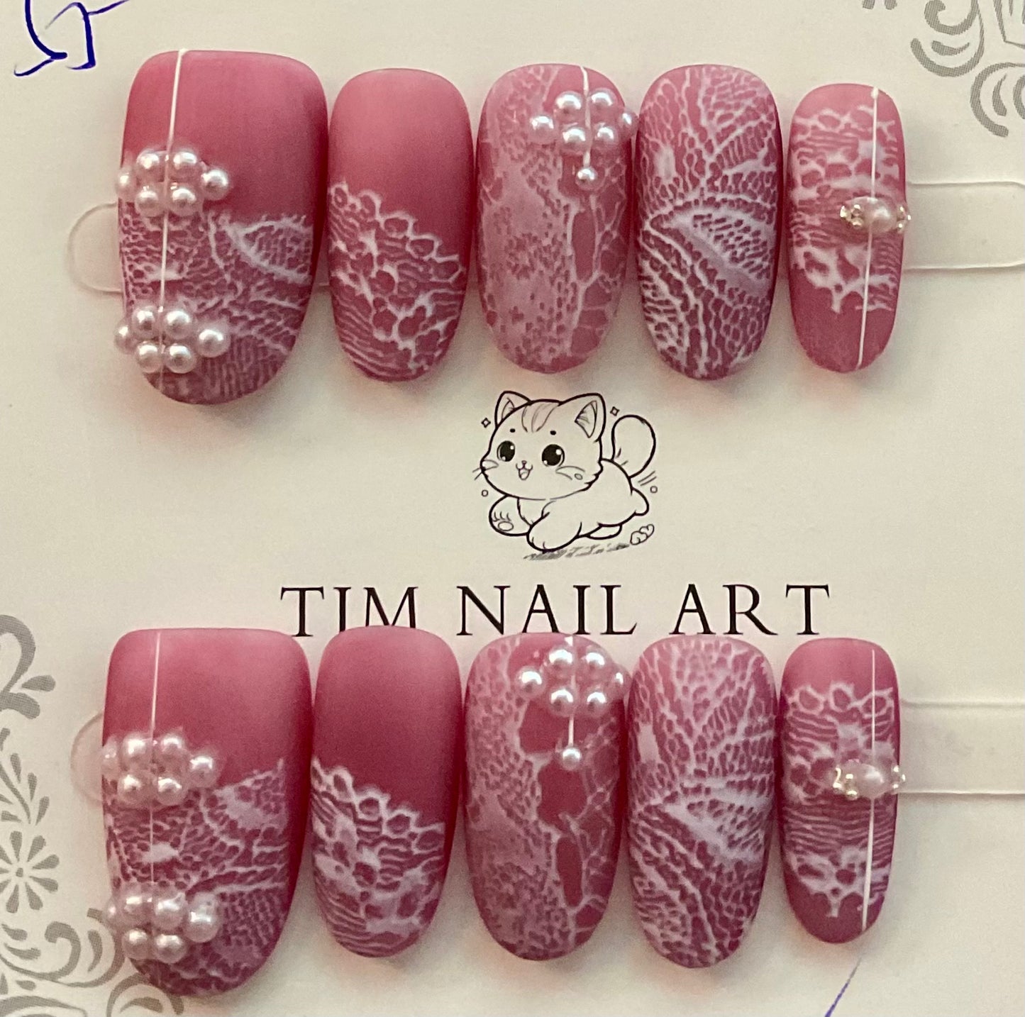 Blush Lace Pearl Press On Nails