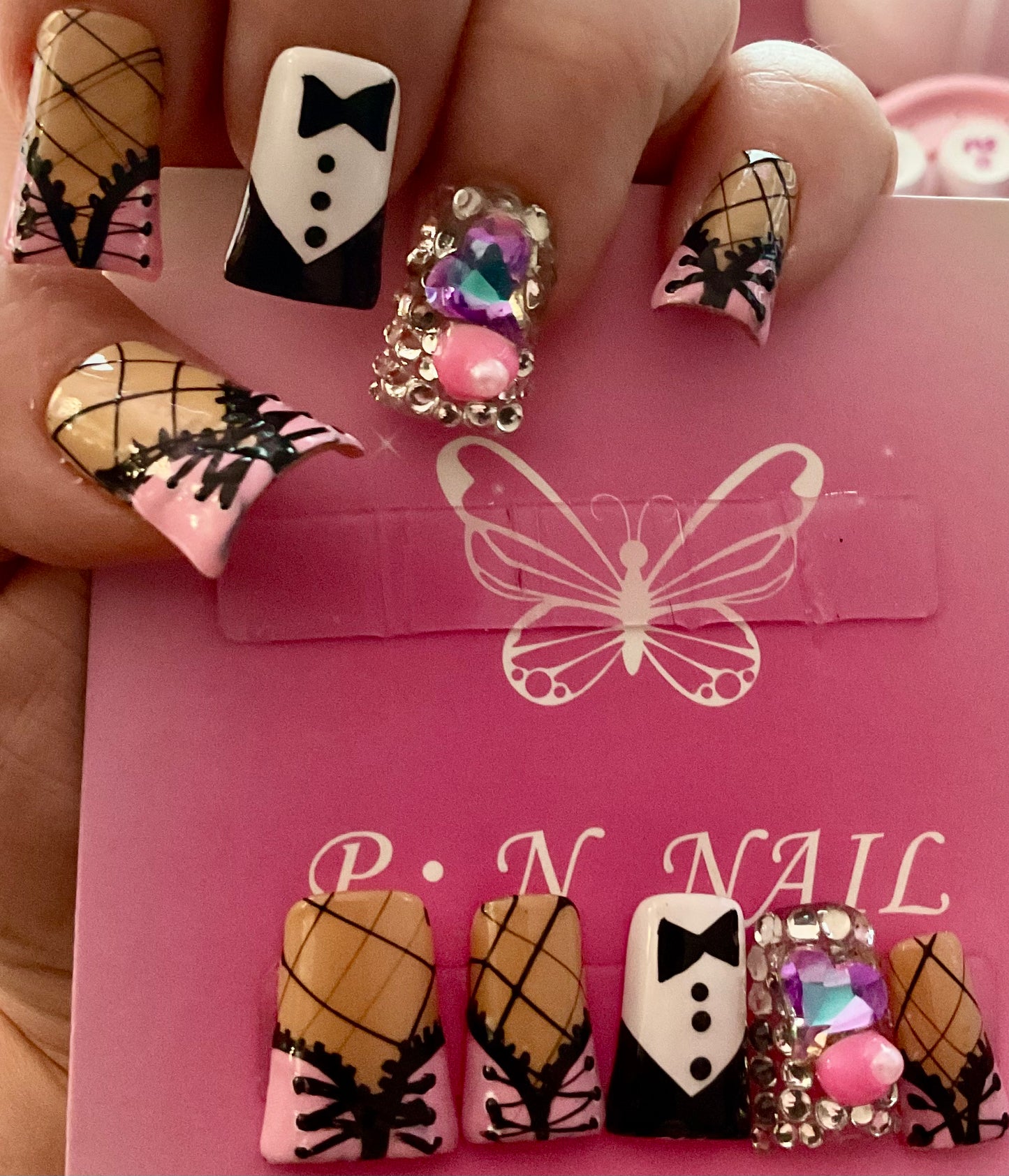 Bow Tie & Bling Press On Nails