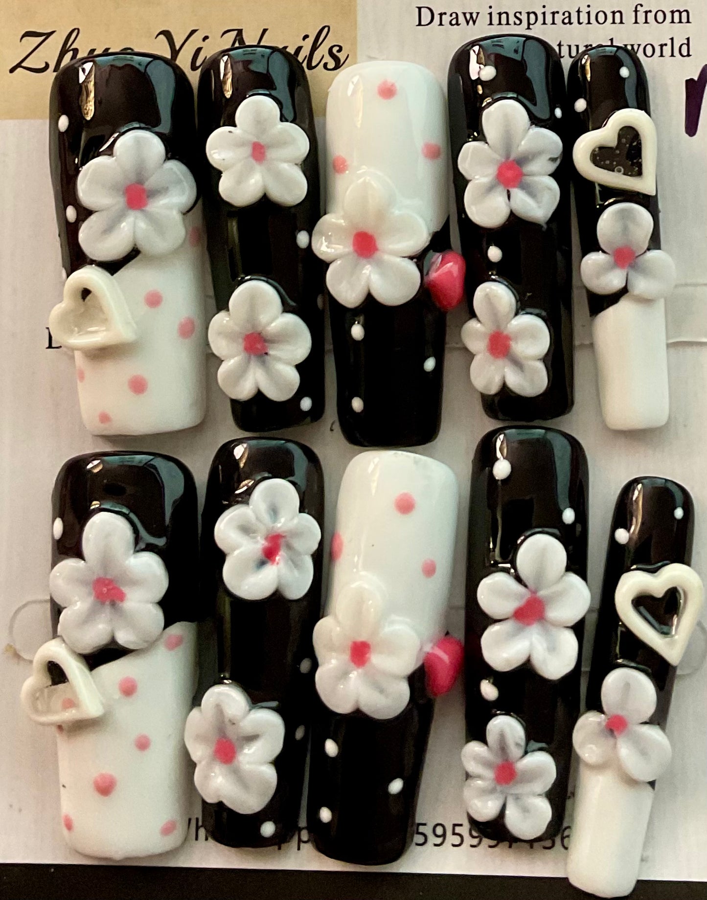 Polka Dot Flower Charm Press On Nails