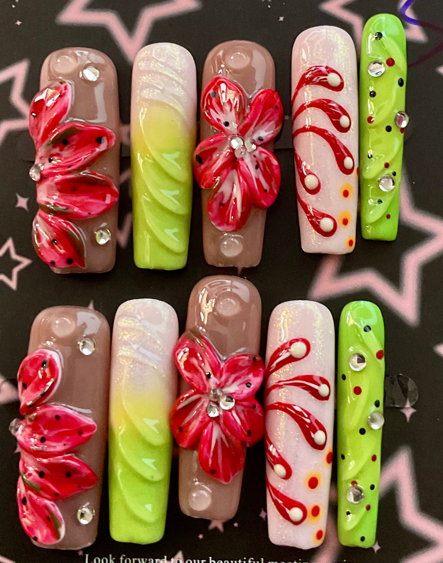 Spring Green 3D Flowers Press On Nails