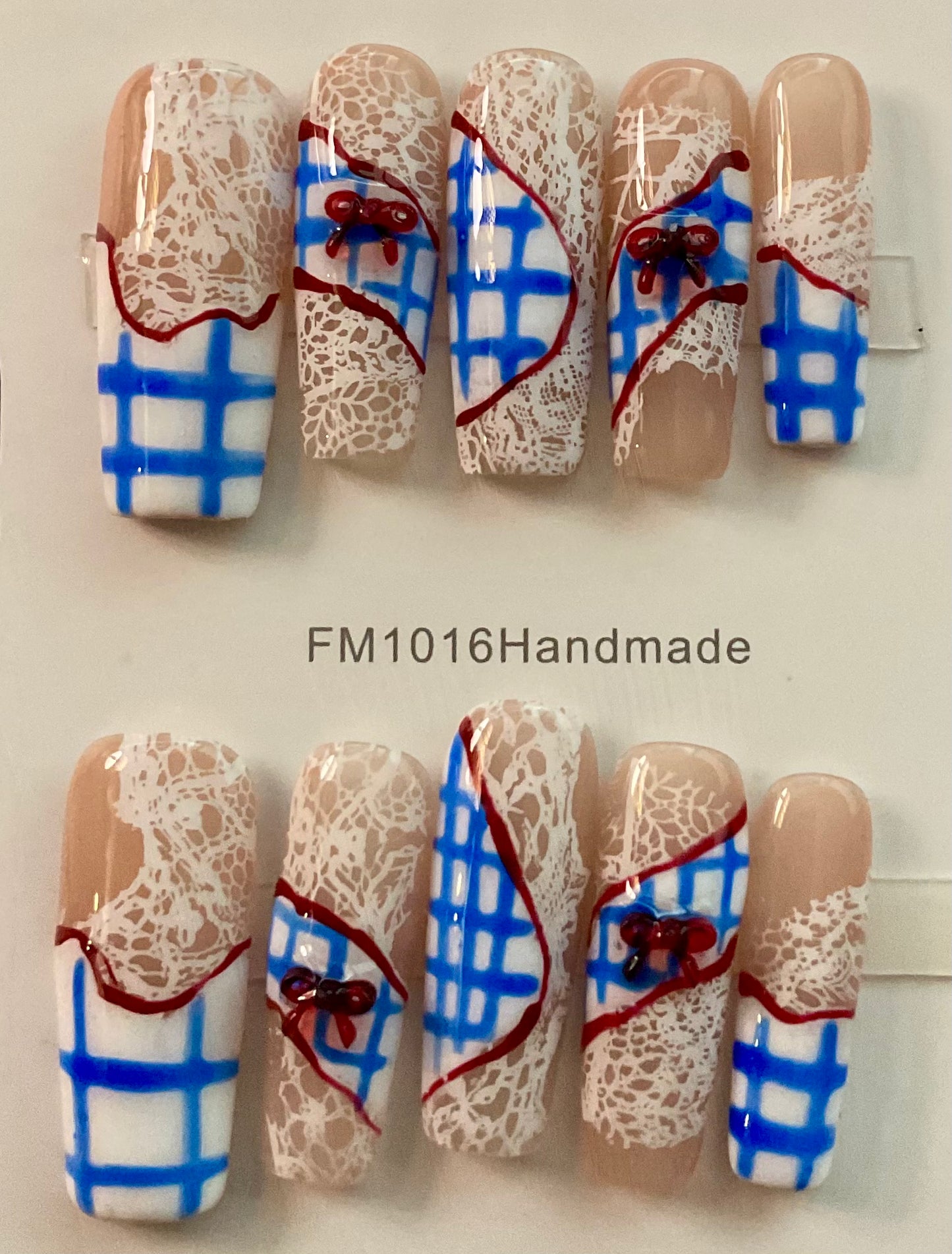 Blue Plaid & Lace Press On Nails