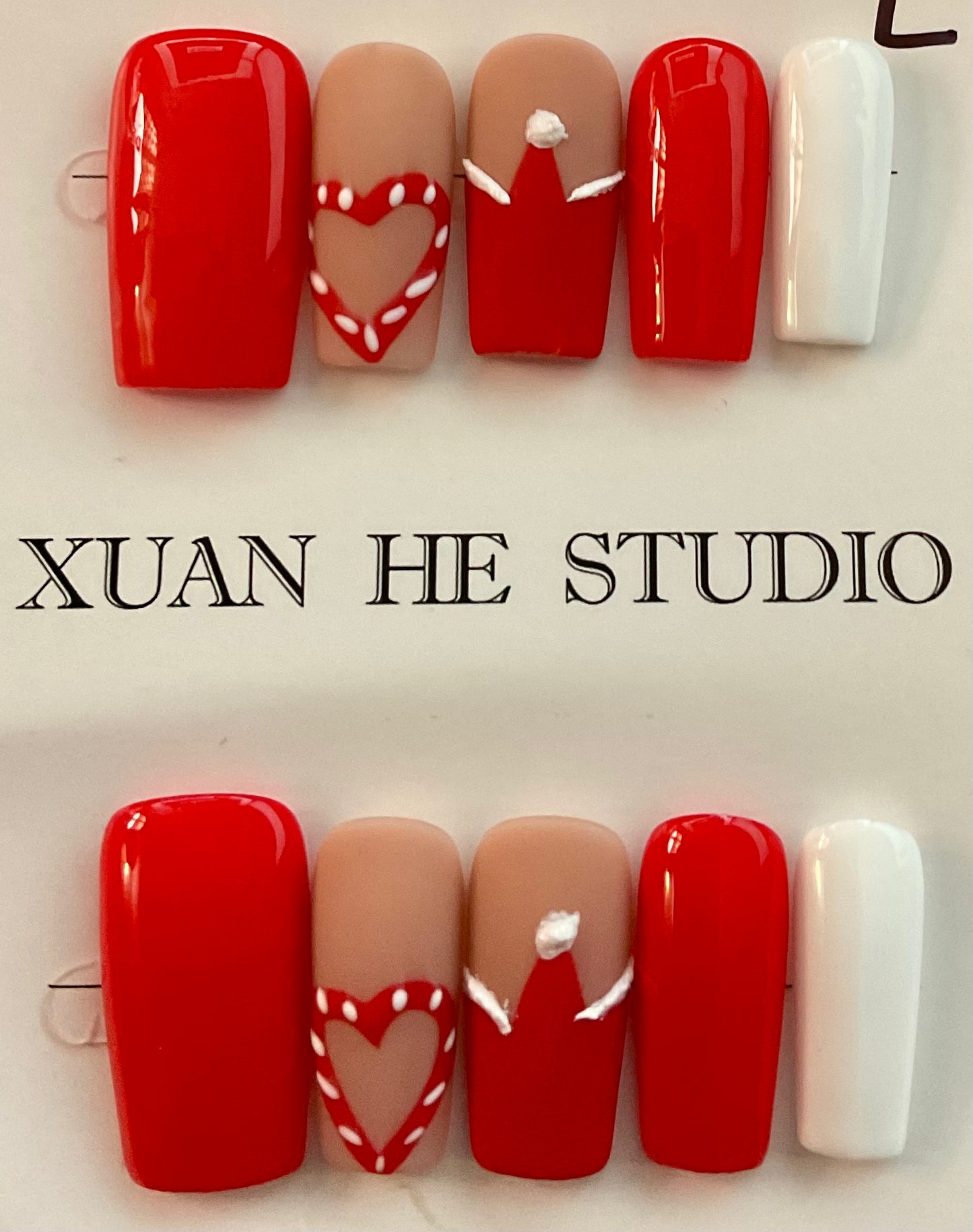 Candy Cane Heart Press On Nails