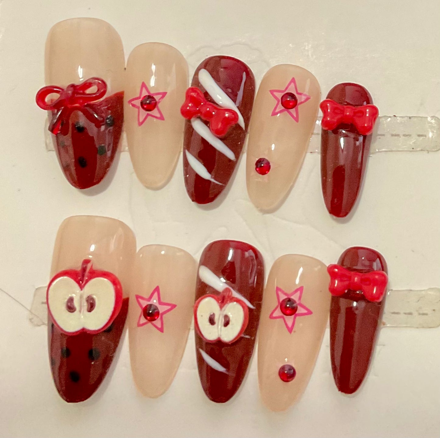 Seasonal Apple & Stripe Press On Nails