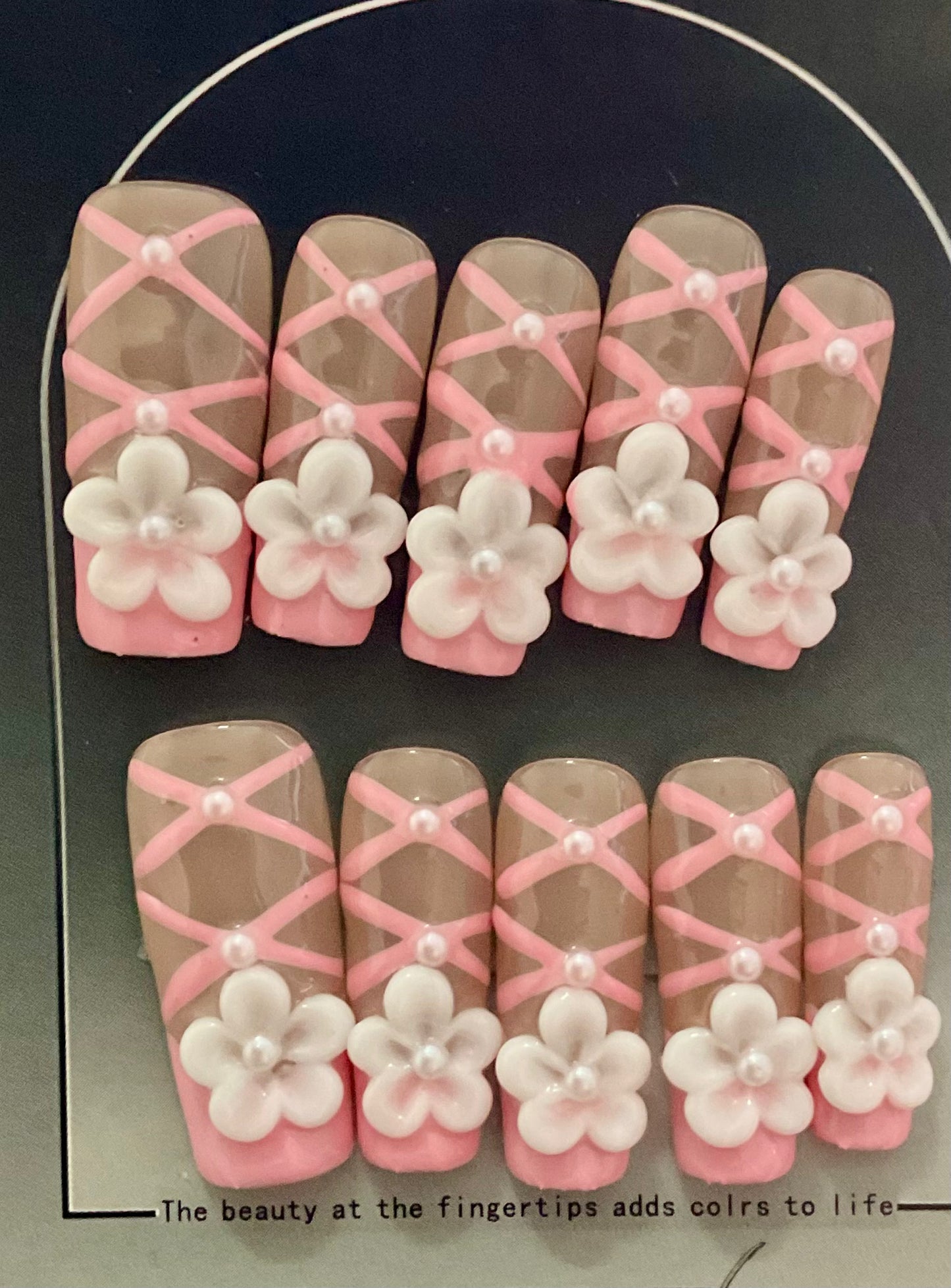 Pink Ribbon & Blossom Press On Nails