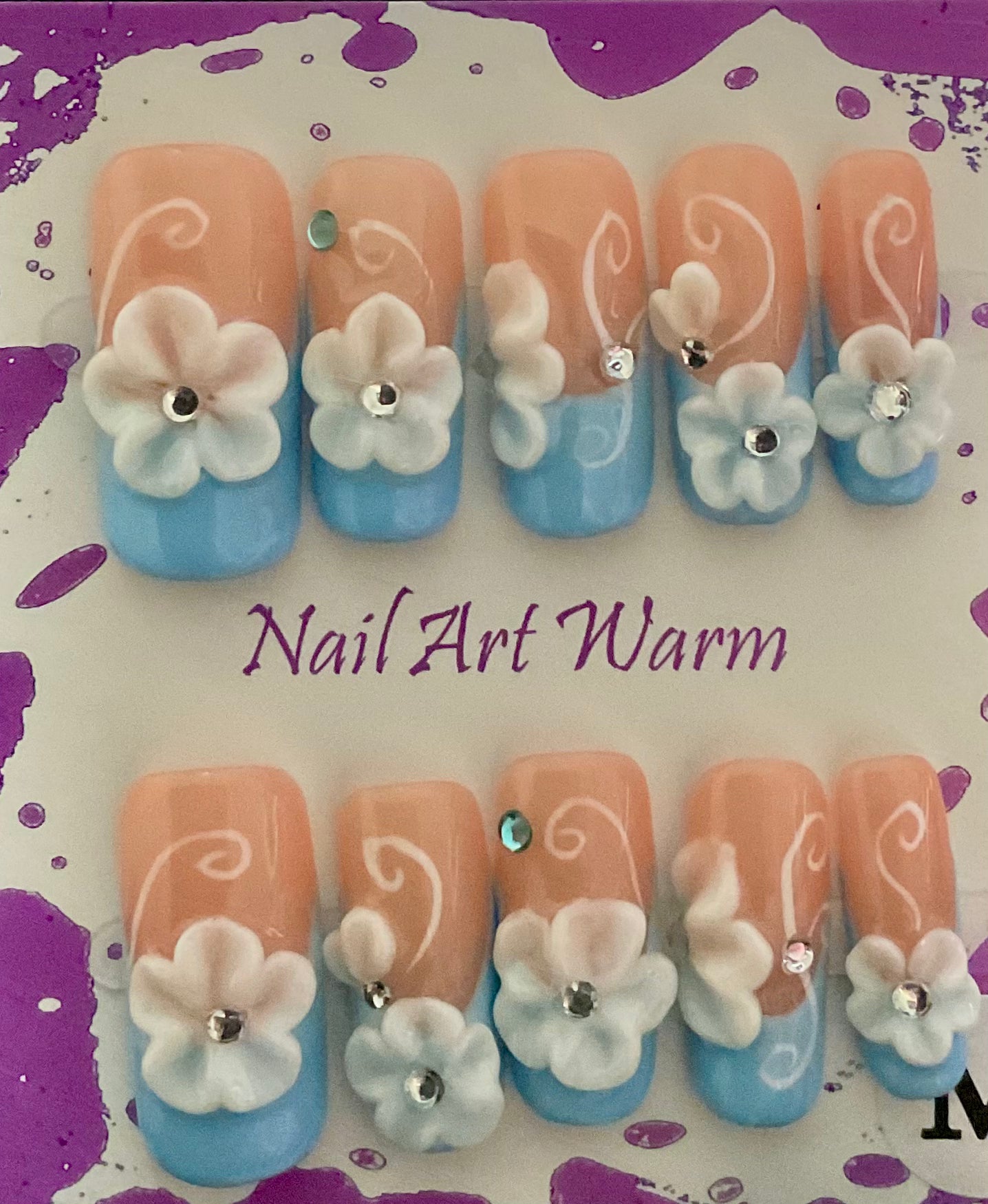 Pastel Blue Flower Press On Nails
