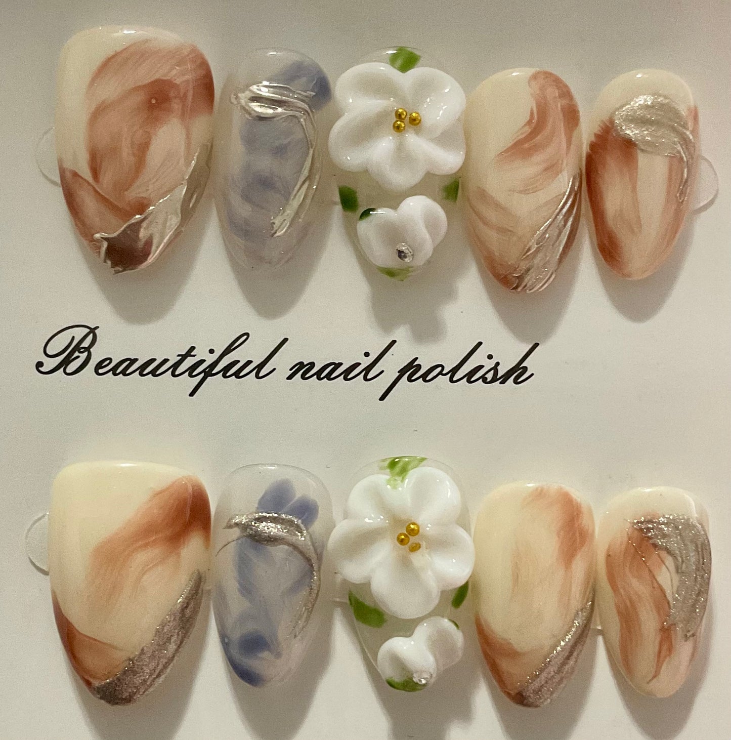 Pink Marble Floral Press On Nails
