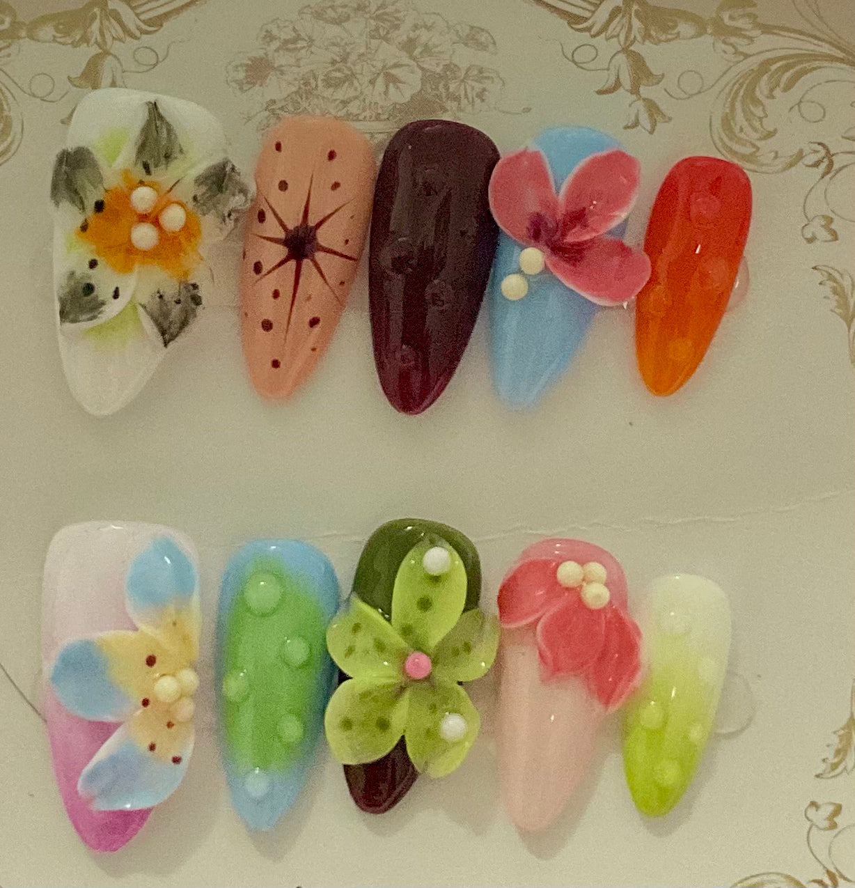 Colorful Gradient Flower Press On Nails