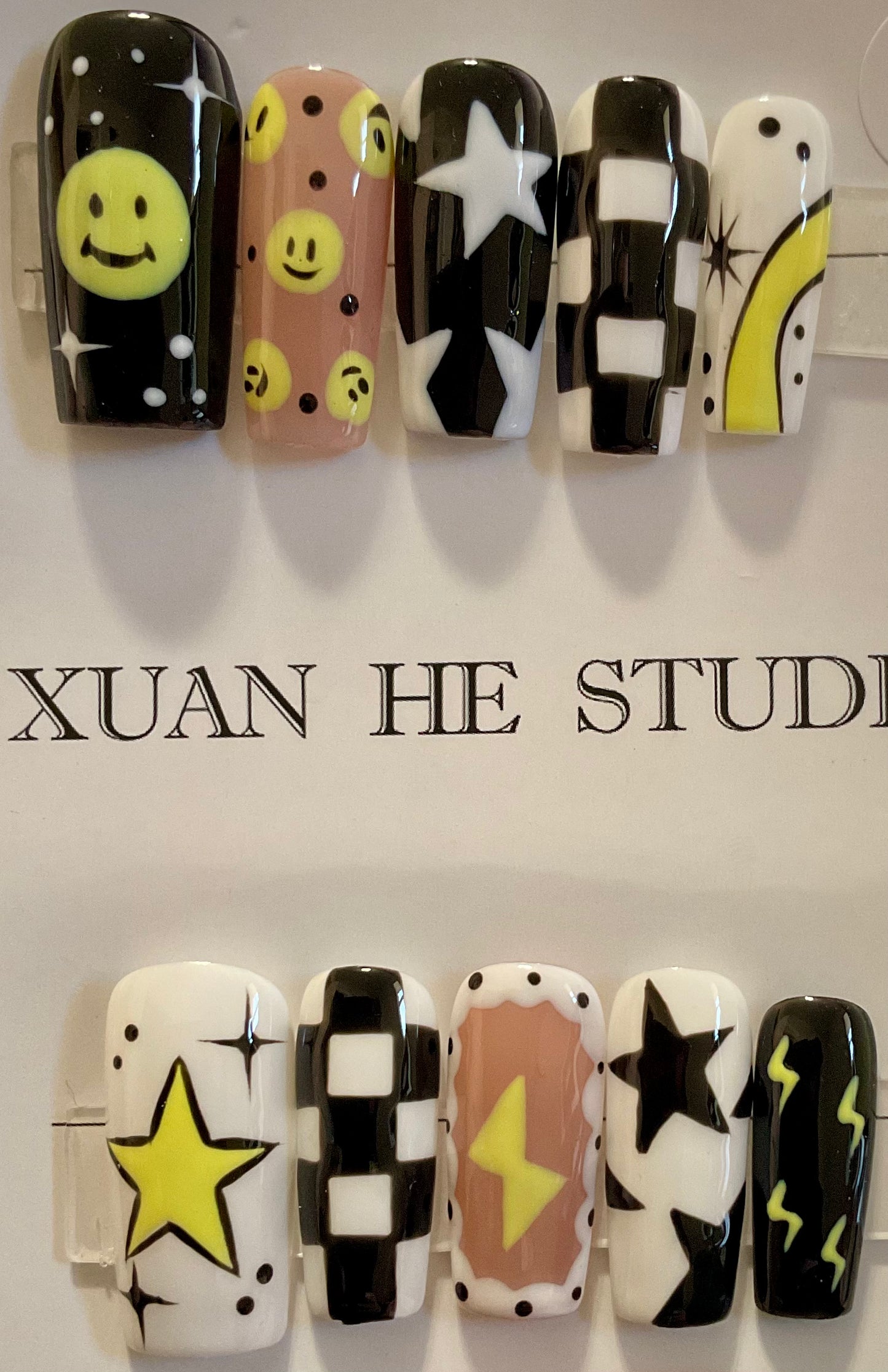 Retro Smiley & Star Press On Nails