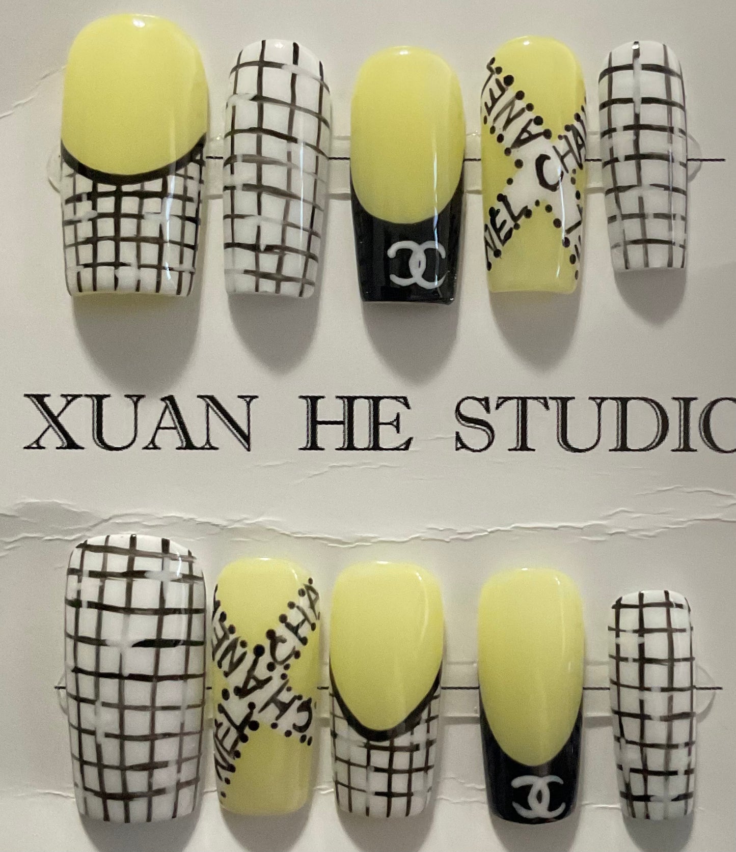 Green French Tip Chanel Press On Nails