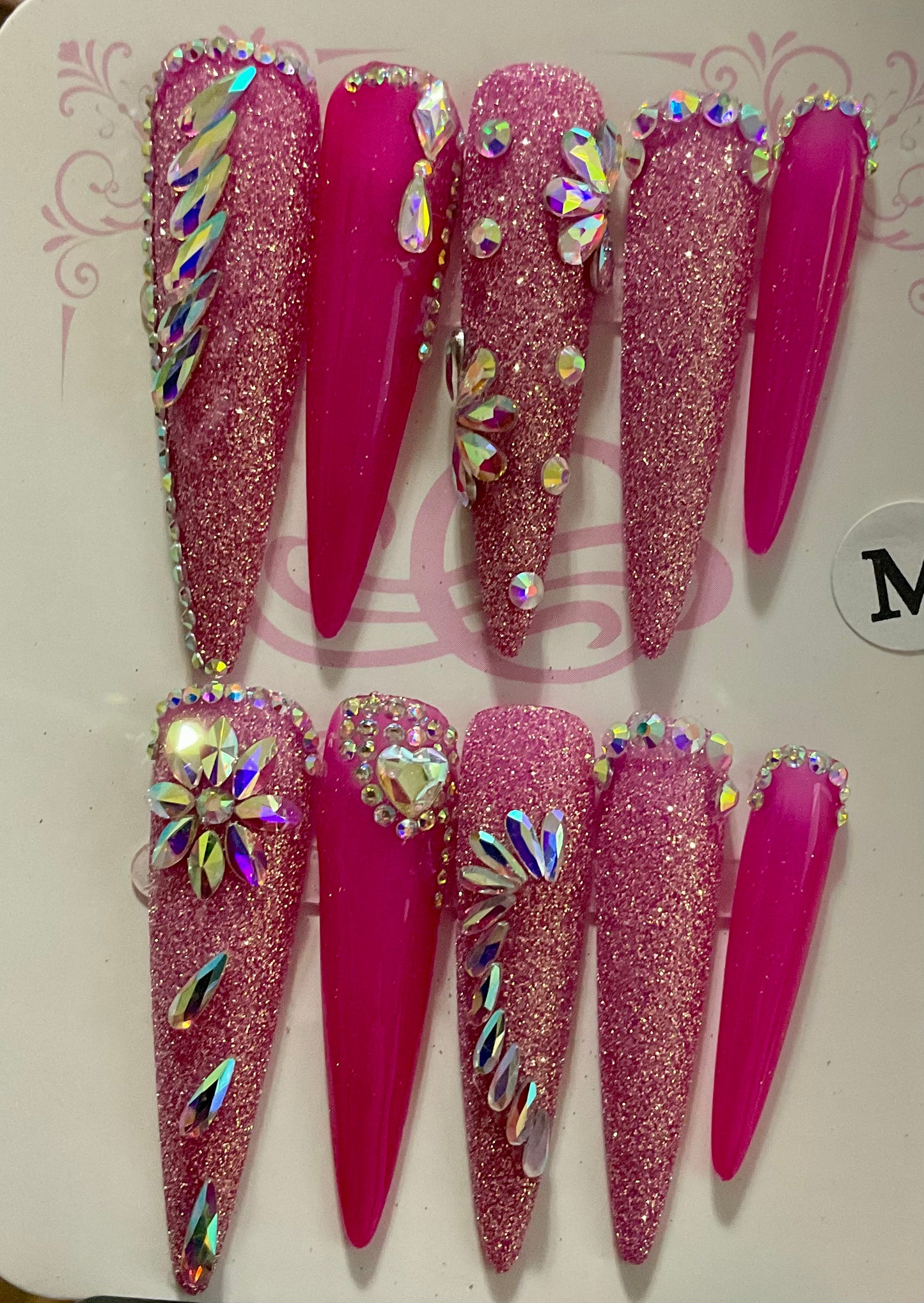 Hot Pink Glitter Press On Nails