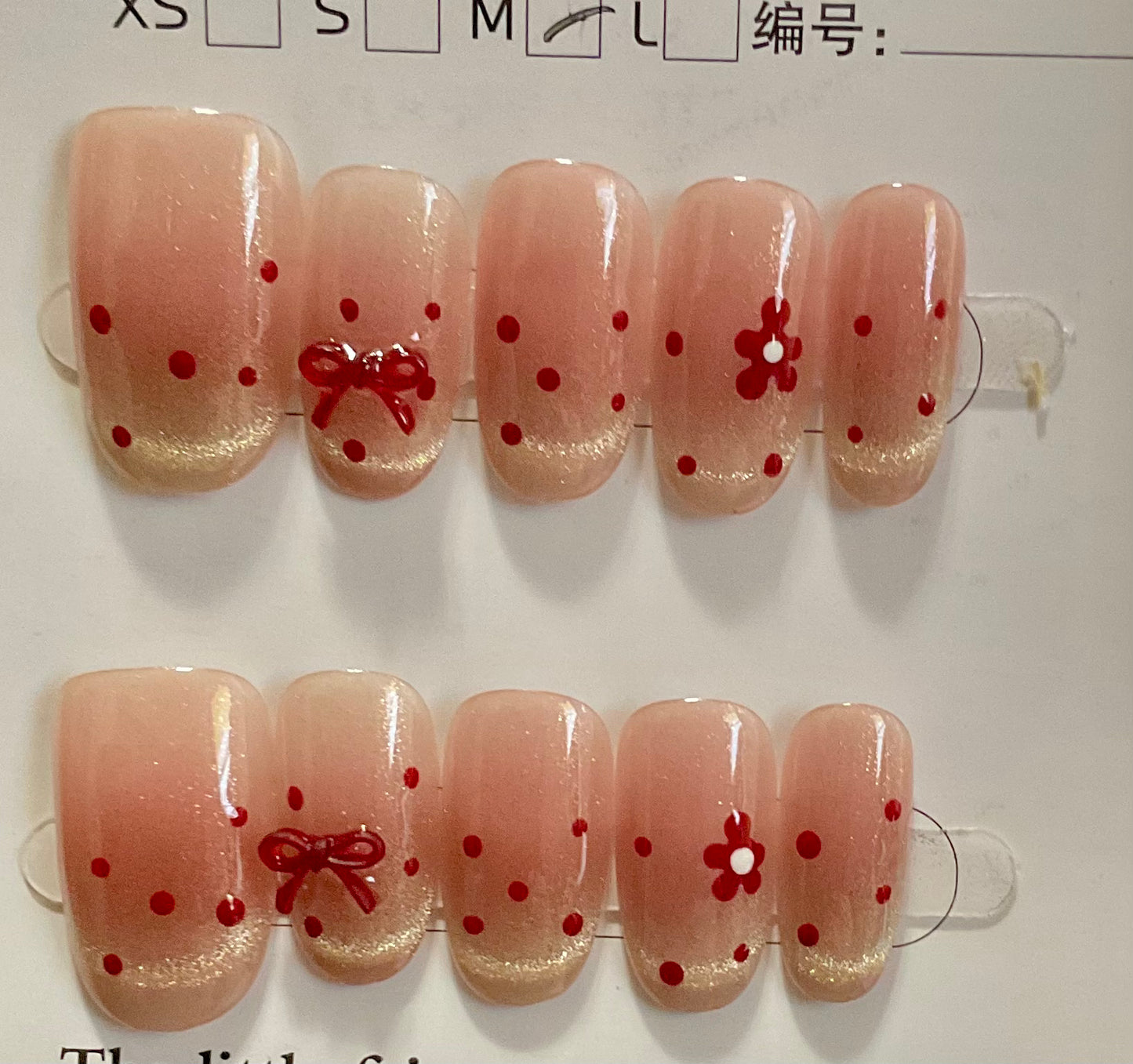 Cute Red Polka & Flower Press On Nails