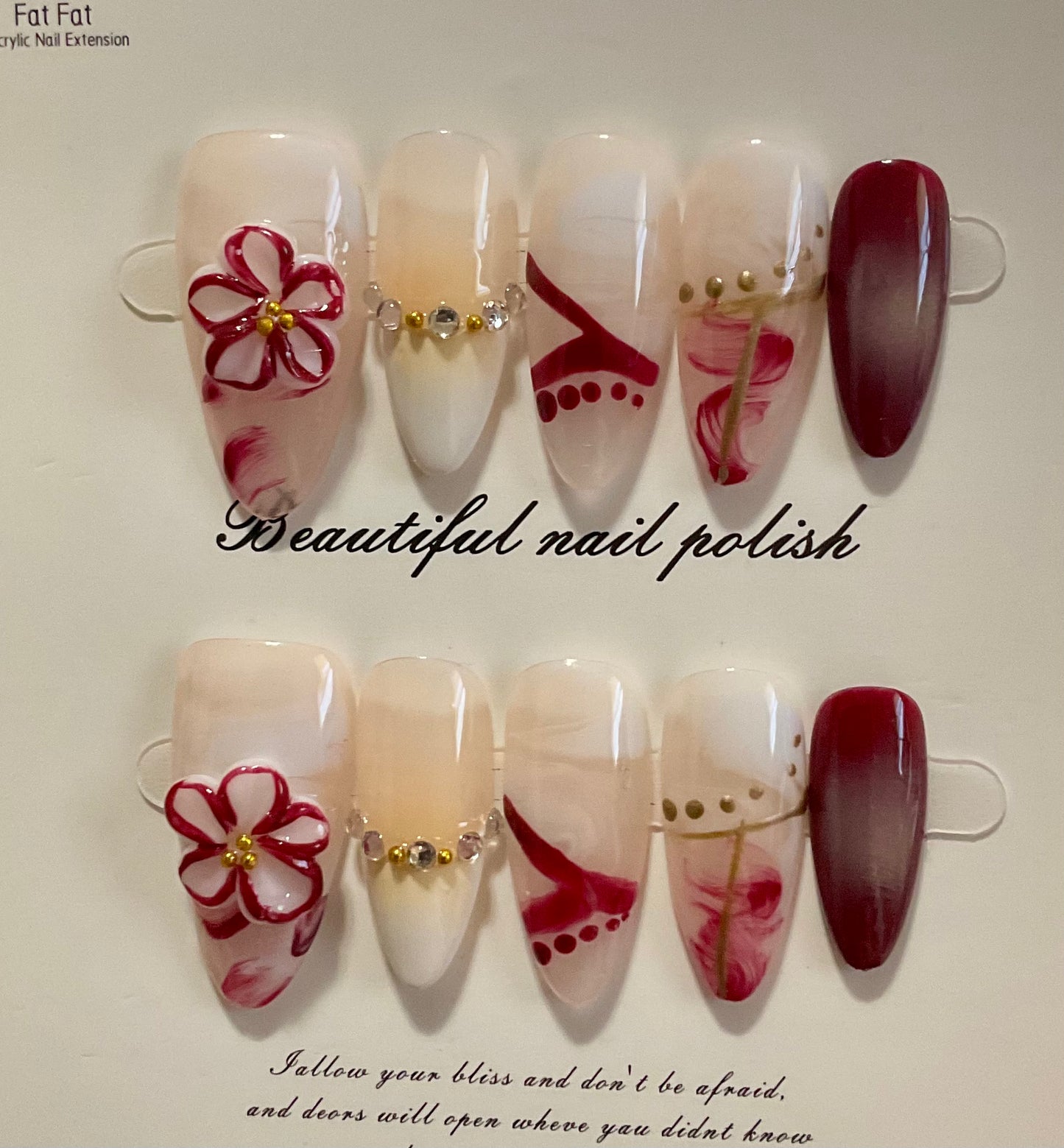 Red Floral Glam Press On Nails