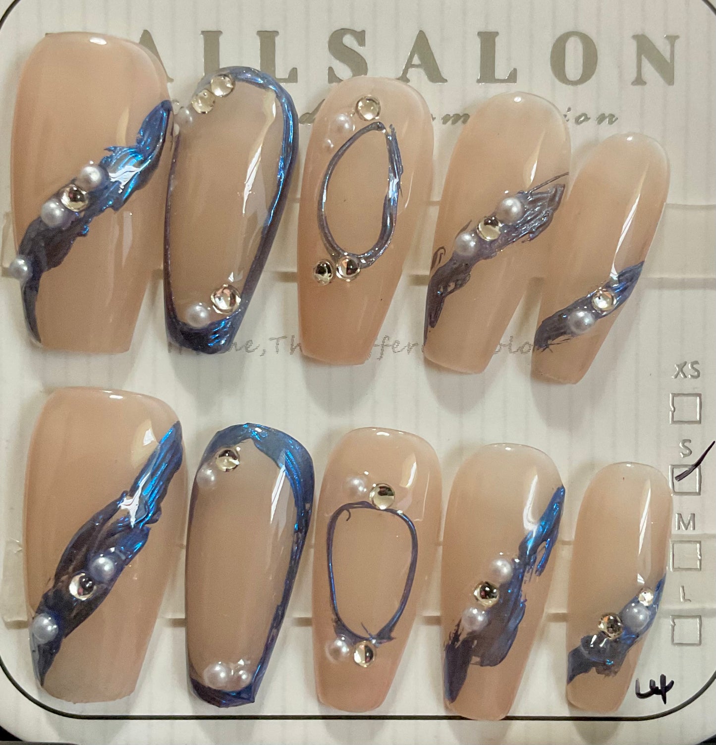 Metallic Blue Swirl Press On Nails