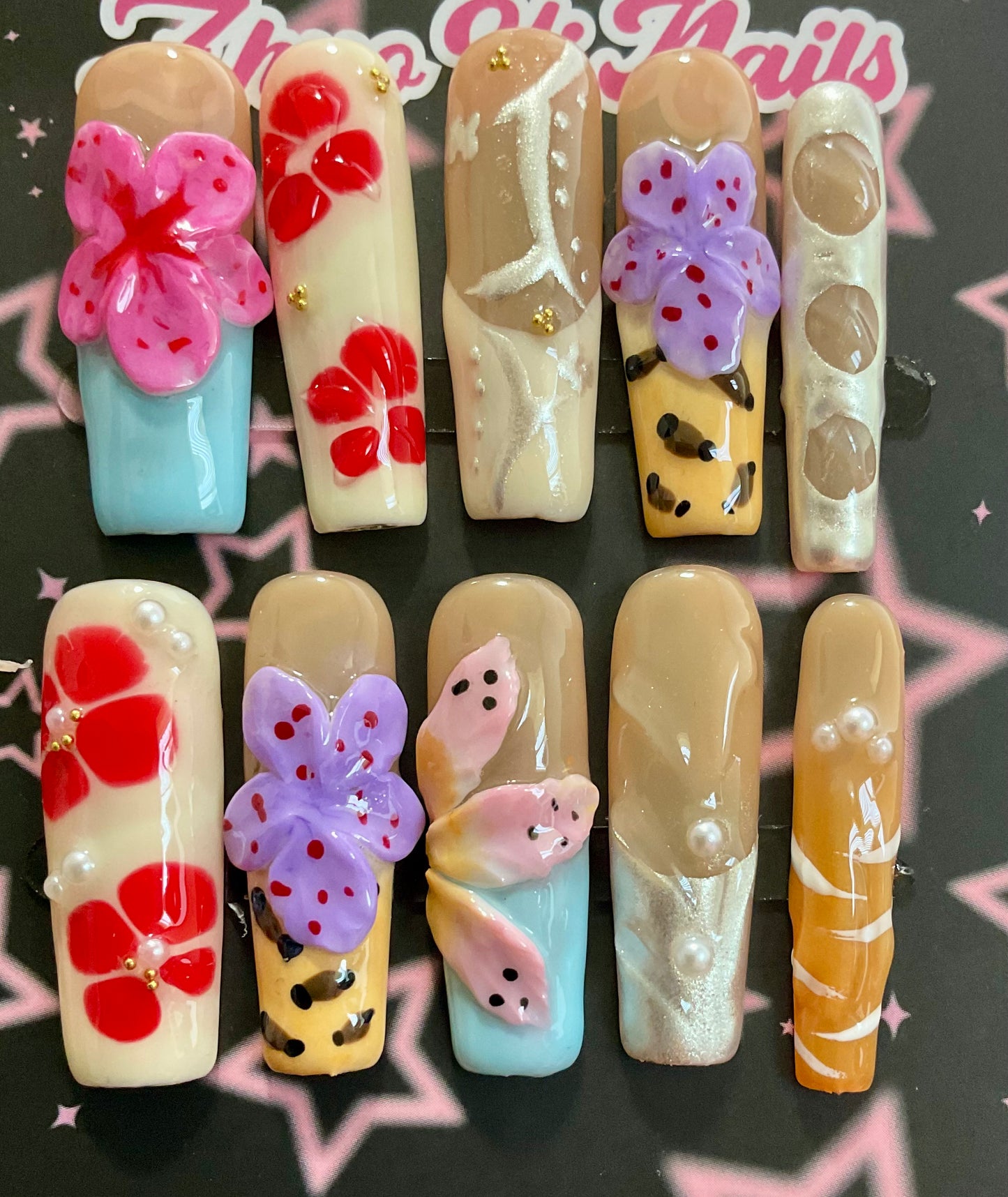 Colorful Textured Press On Nails