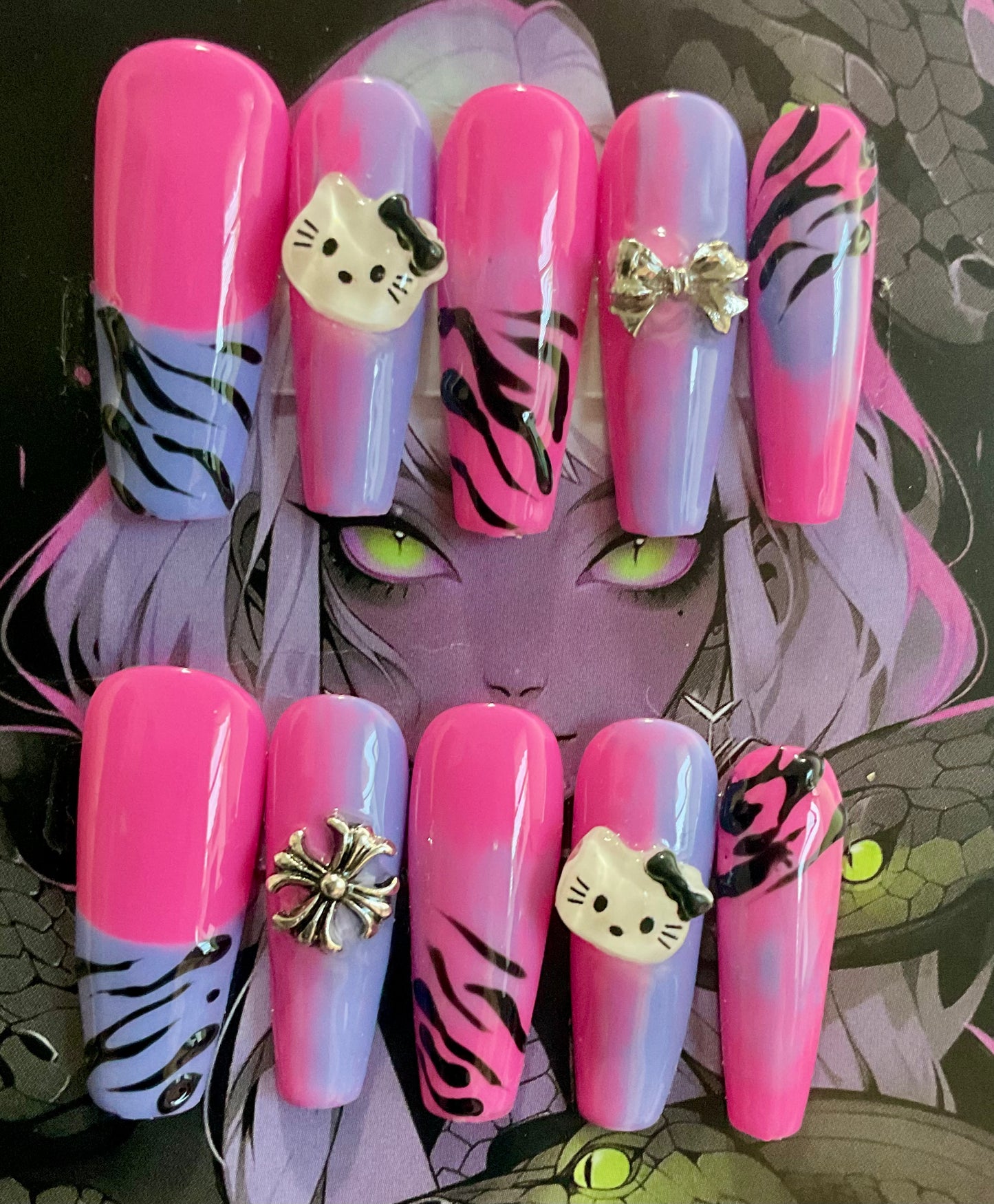 Fierce Stripes Pink & Purple Press On Nails