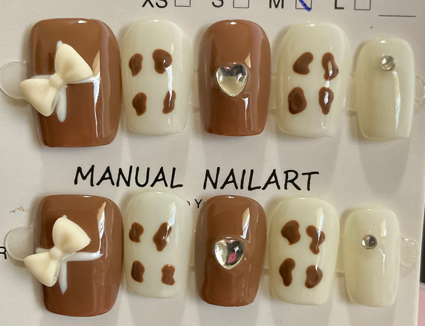 Brown & Cream Cow Print Press On Nails