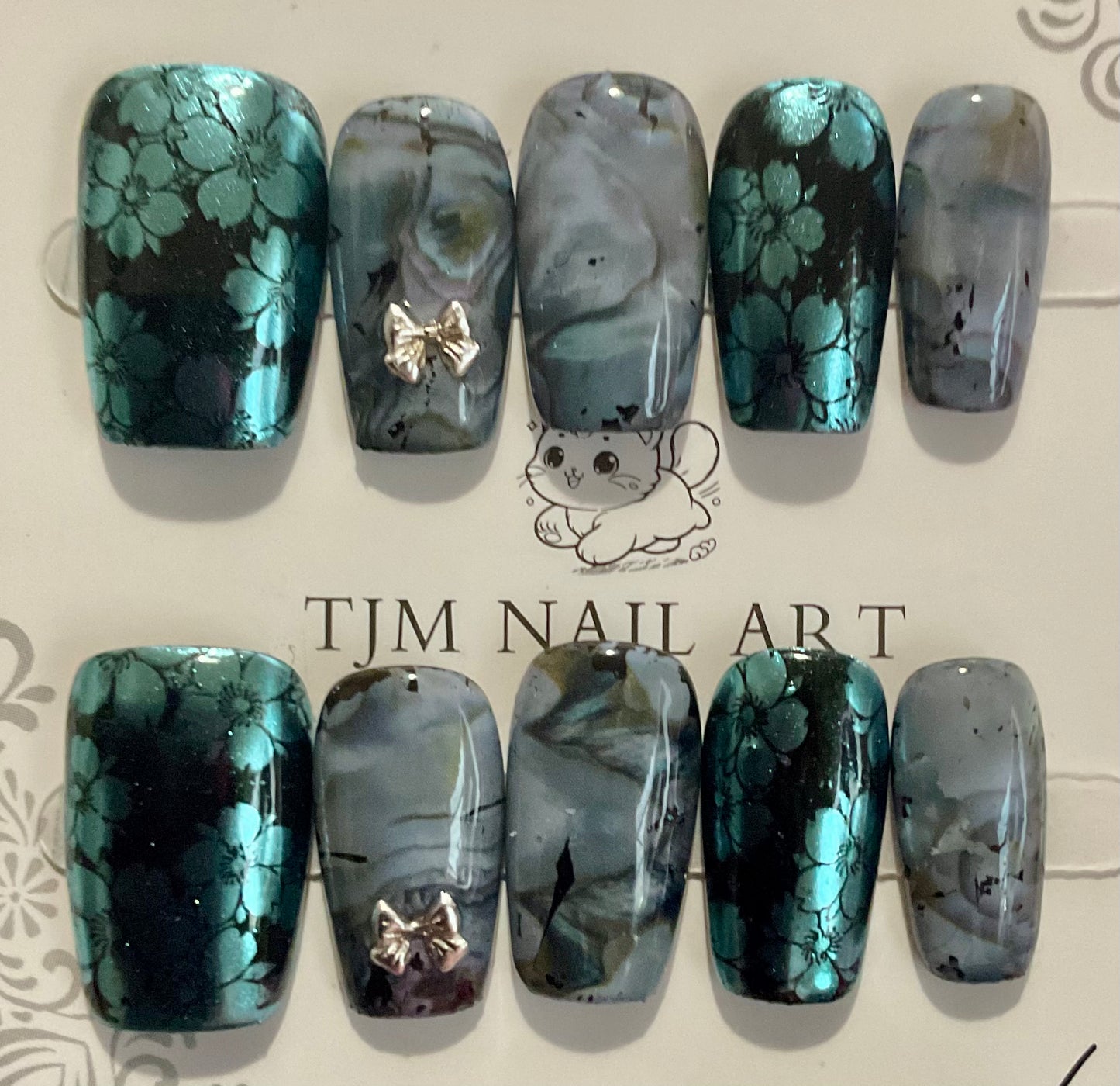 Midnight Marble Bloom Press On Nails