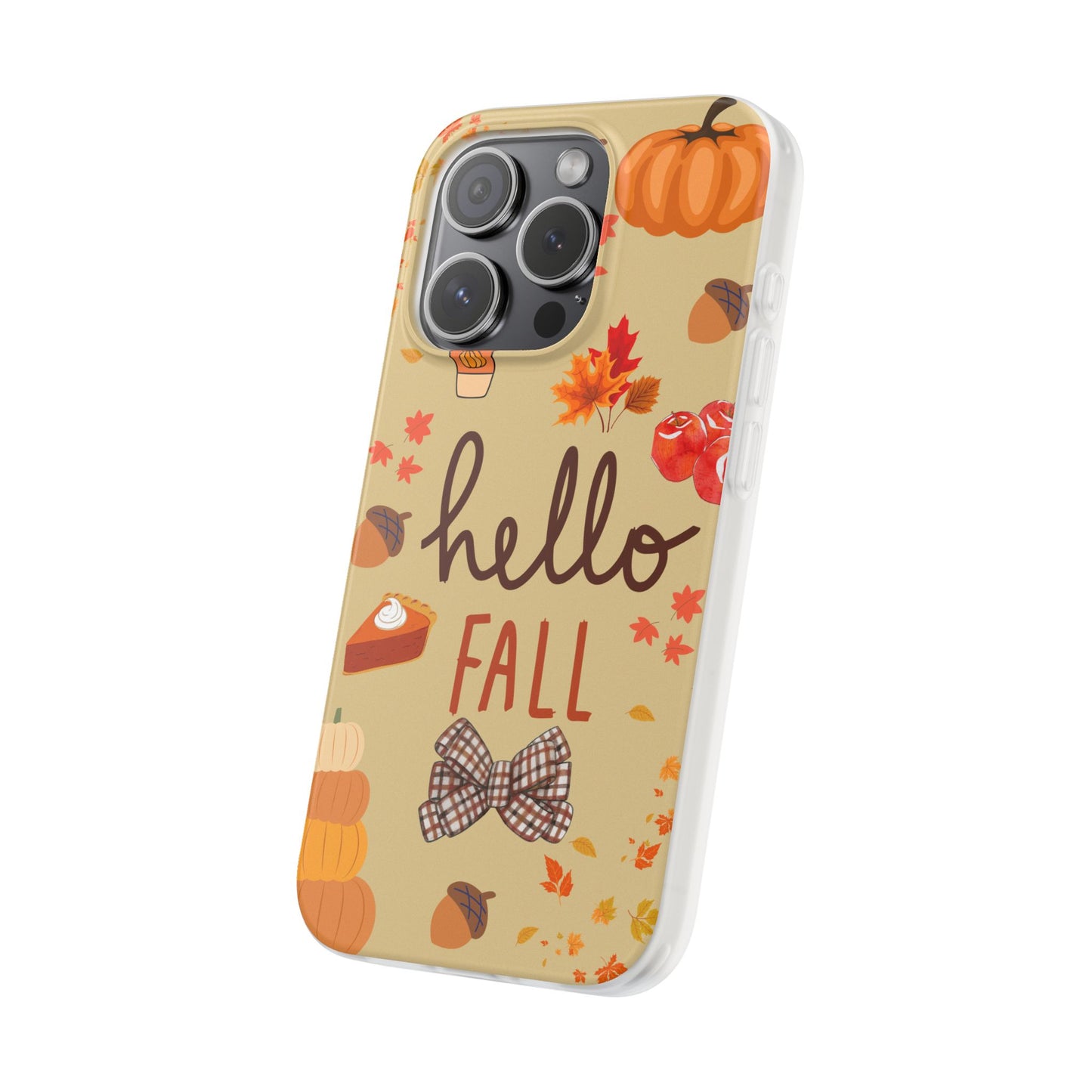 Autumn-Themed Flexi Cases, Seasonal iPhone Cover, Hello Fall Phone Case, Fall Decor Accessory, Perfect for Thanksgiving Gifts