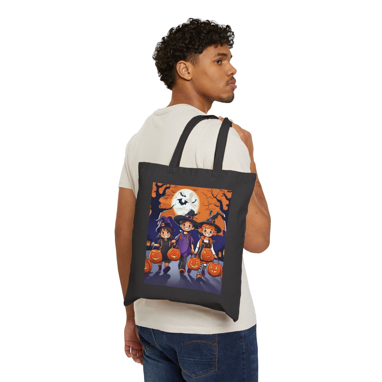 Halloween Cotton Canvas Trick or Treat Tote Bag for Kids