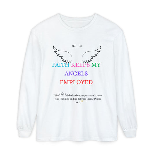Faith-Inspired Long Sleeve Tee, Spiritual Long Sleeve Shirt, Christian T-Shirt, Angel-Themed Apparel, Gift for Faith