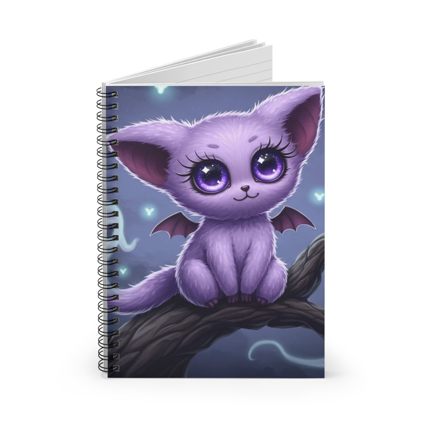 Cute Purple Bat Cat Spiral Notebook - Perfect for Journaling, School, Gifts, Halloween, Cat Lovers