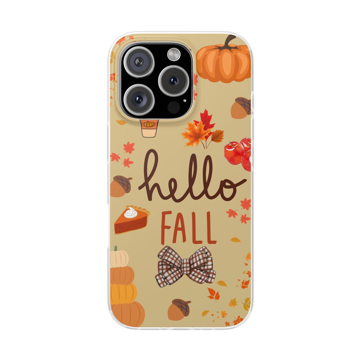 Autumn-Themed Flexi Cases, Seasonal iPhone Cover, Hello Fall Phone Case, Fall Decor Accessory, Perfect for Thanksgiving Gifts