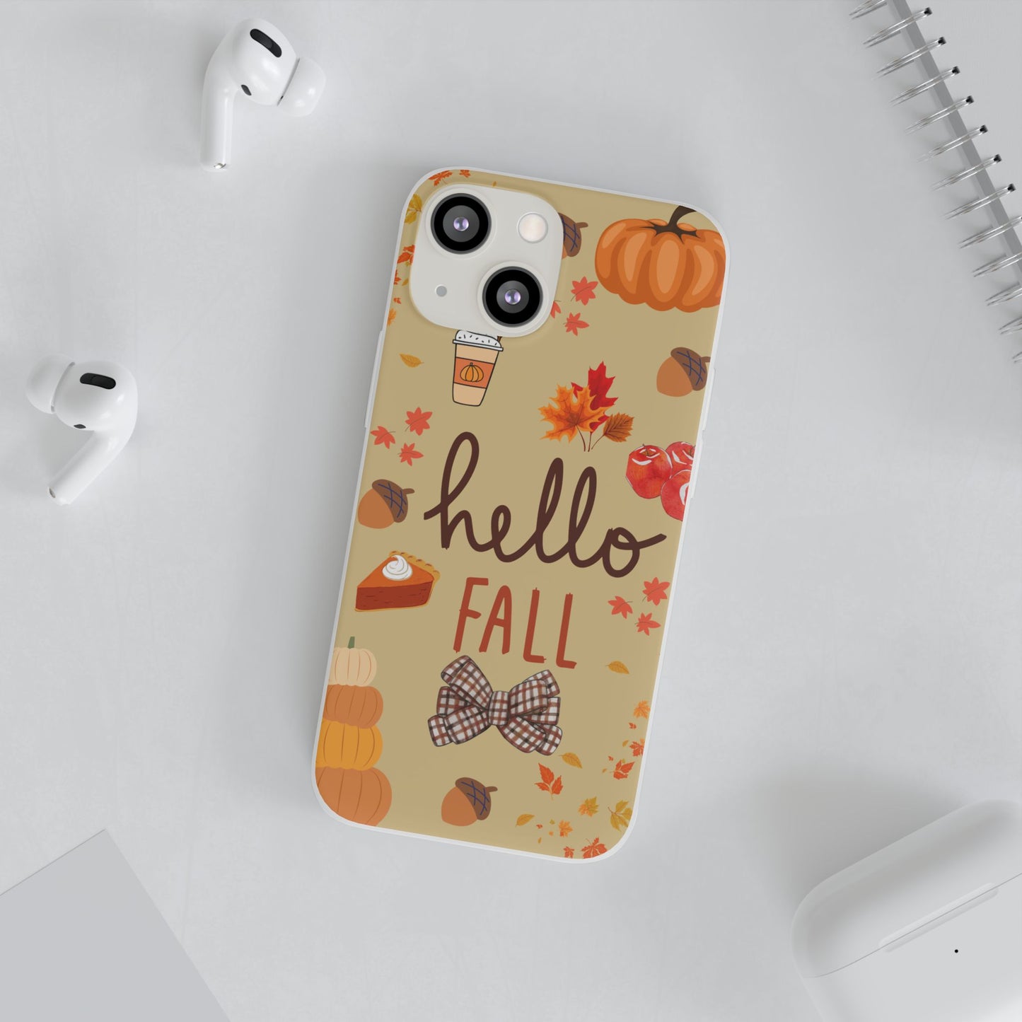 Autumn-Themed Flexi Cases, Seasonal iPhone Cover, Hello Fall Phone Case, Fall Decor Accessory, Perfect for Thanksgiving Gifts
