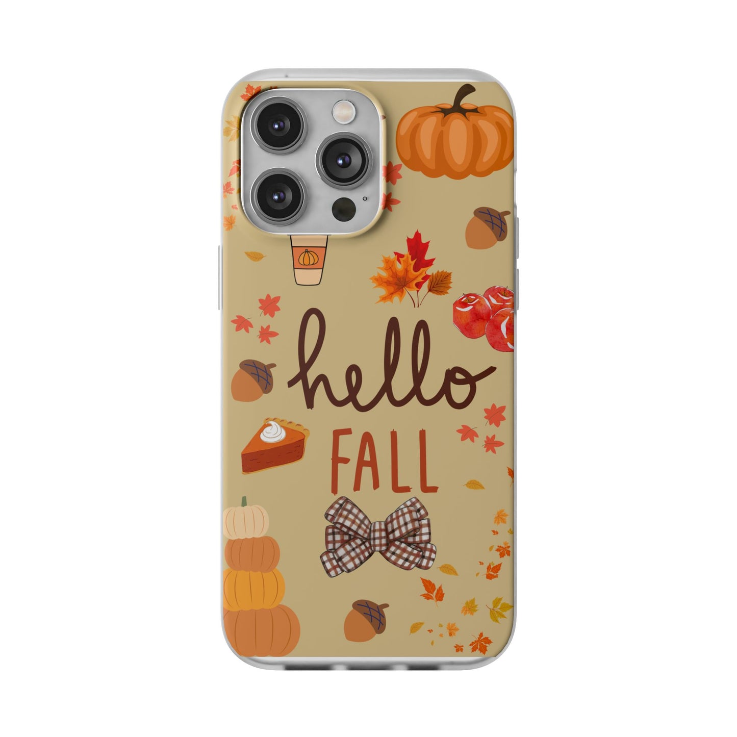 Autumn-Themed Flexi Cases, Seasonal iPhone Cover, Hello Fall Phone Case, Fall Decor Accessory, Perfect for Thanksgiving Gifts