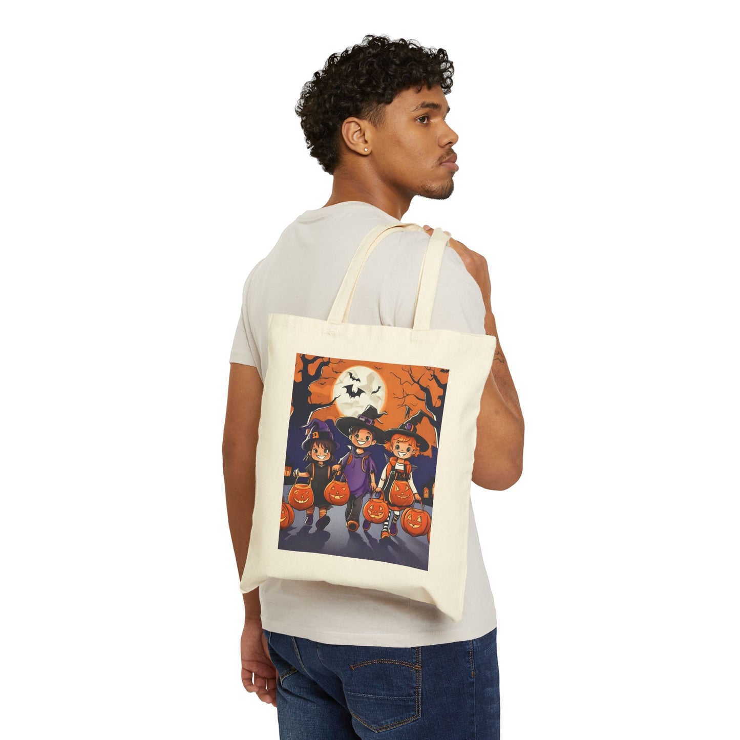 Halloween Cotton Canvas Trick or Treat Tote Bag for Kids