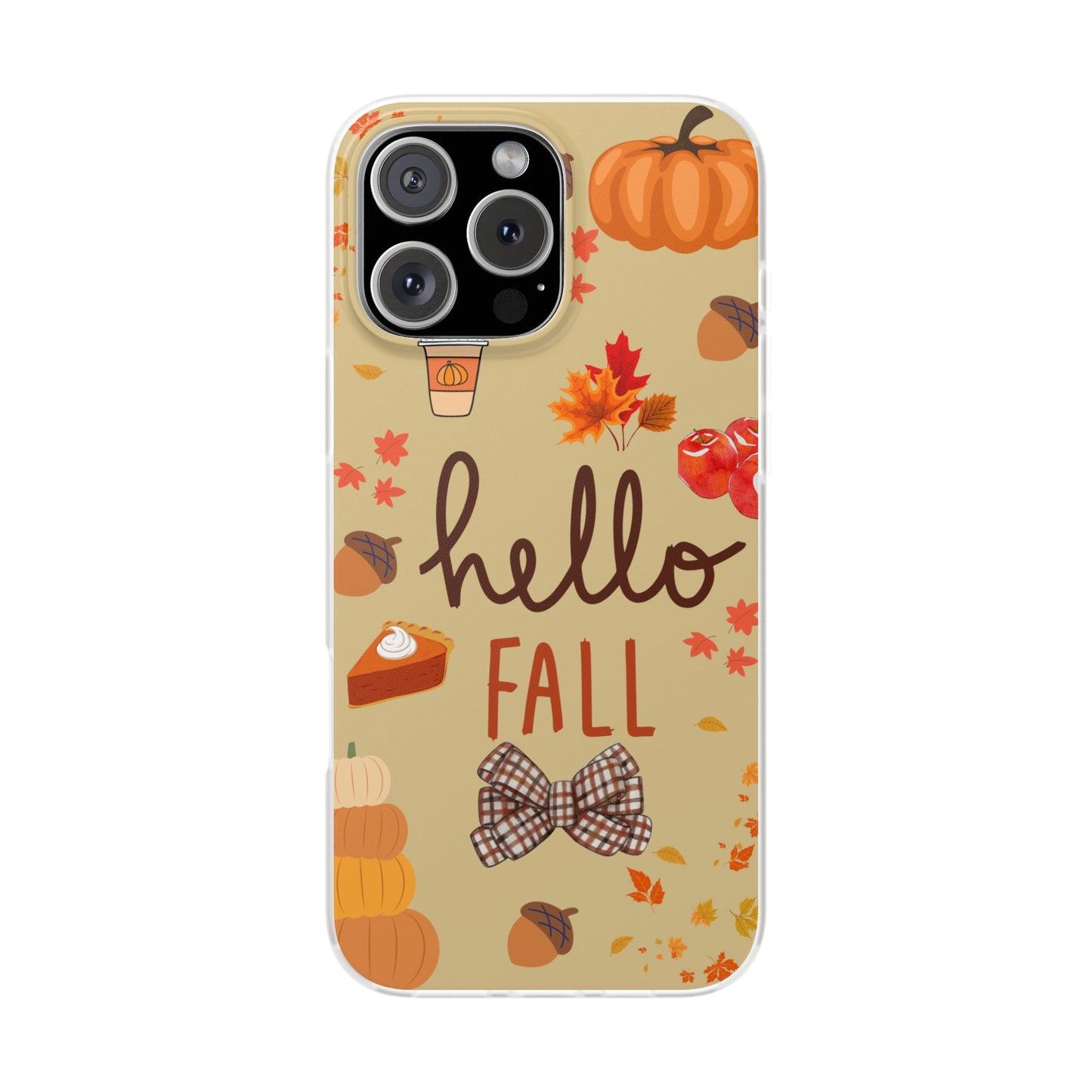 Autumn-Themed Flexi Cases, Seasonal iPhone Cover, Hello Fall Phone Case, Fall Decor Accessory, Perfect for Thanksgiving Gifts