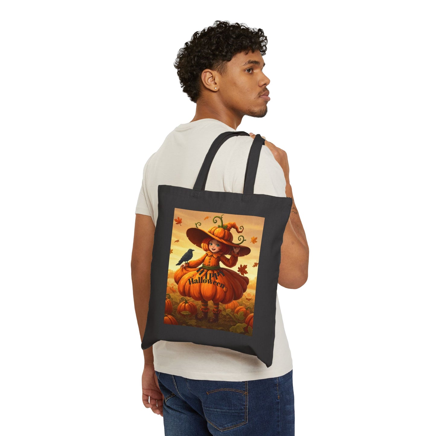 Halloween themed Cotton Canvas Tote Bag, Trick or Treat Bag.