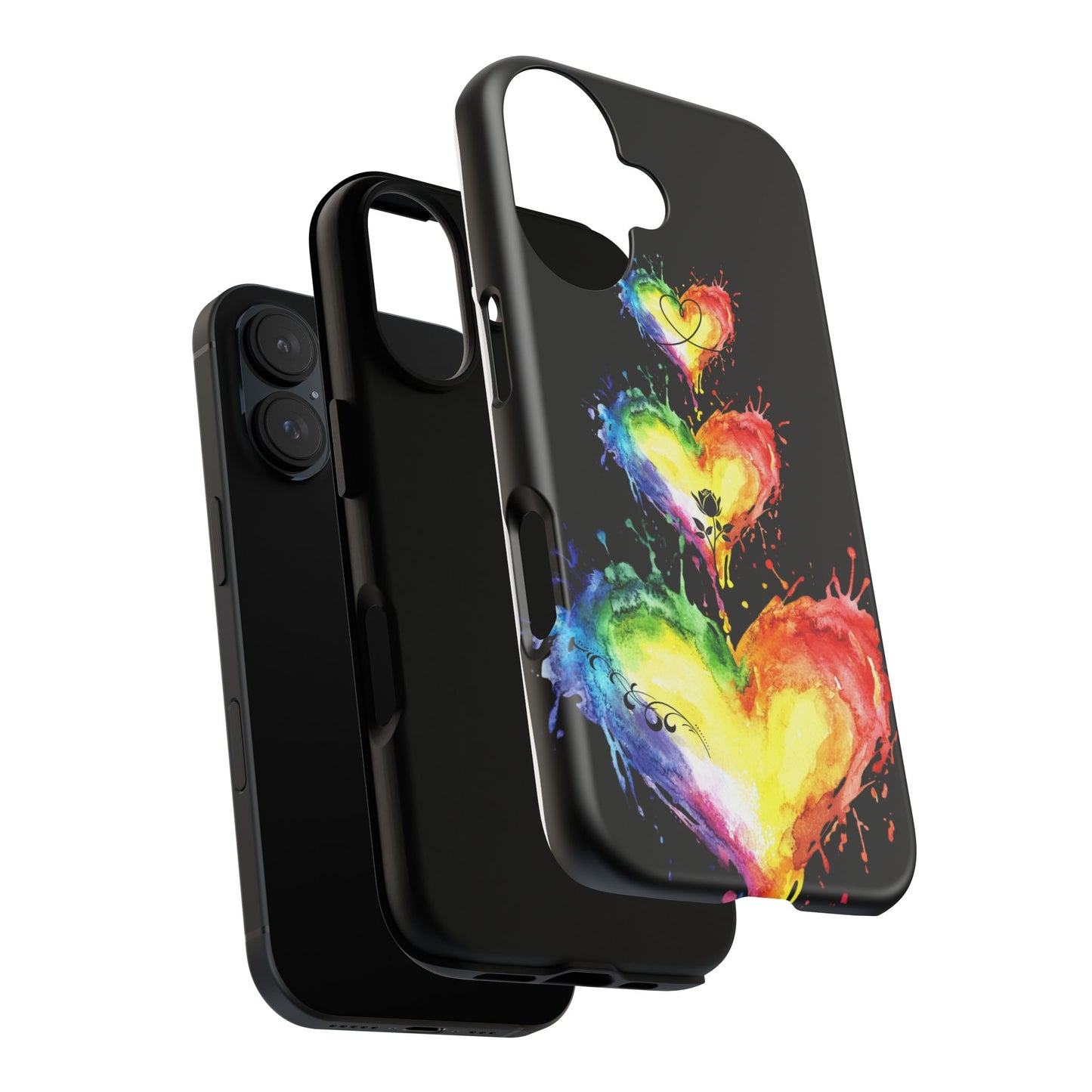 Rainbow Heart Tough Phone Case — Colorful Splash Protective Cover
