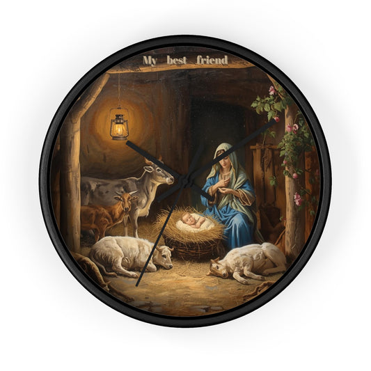 Nativity Scene Wall Clock | Mary Baby Jesus Manger Religious Decor