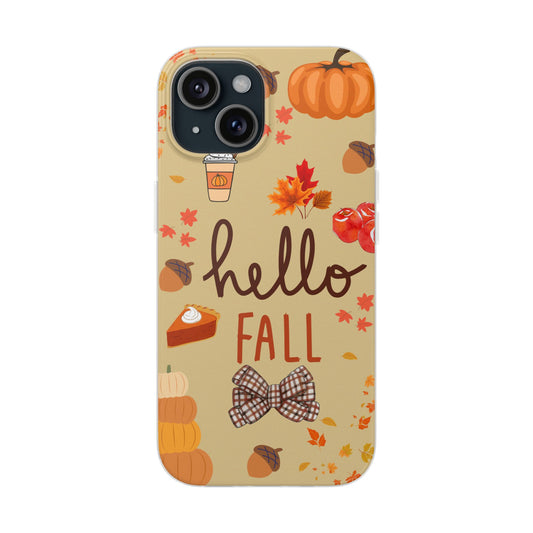 Autumn-Themed Flexi Cases, Seasonal iPhone Cover, Hello Fall Phone Case, Fall Decor Accessory, Perfect for Thanksgiving Gifts