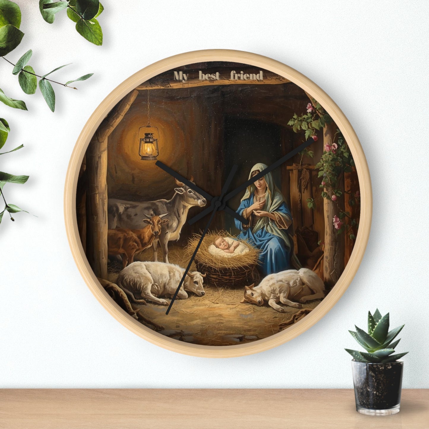Nativity Scene Wall Clock | Mary Baby Jesus Manger Religious Decor