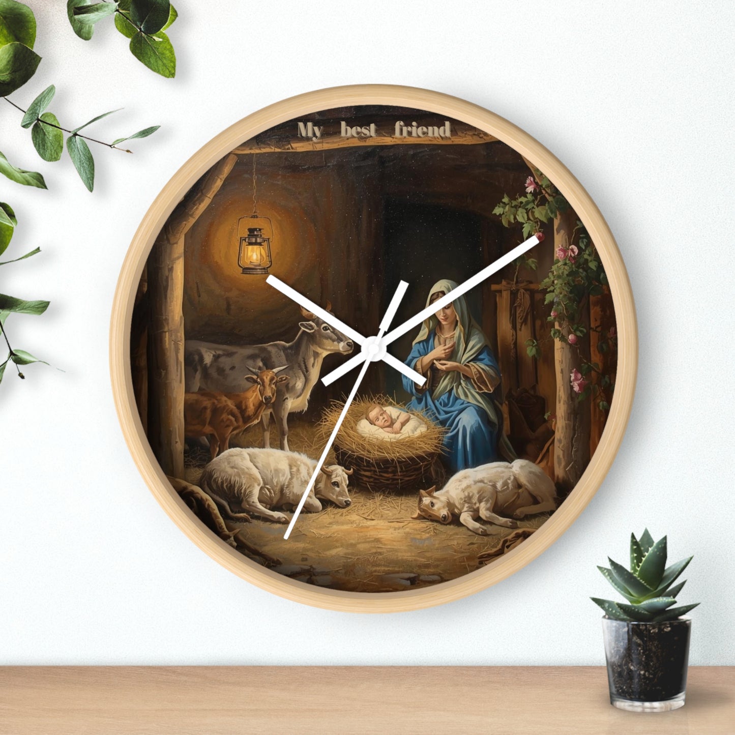 Nativity Scene Wall Clock | Mary Baby Jesus Manger Religious Decor