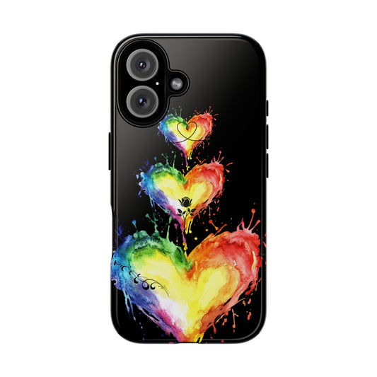 Rainbow Heart Tough Phone Case — Colorful Splash Protective Cover