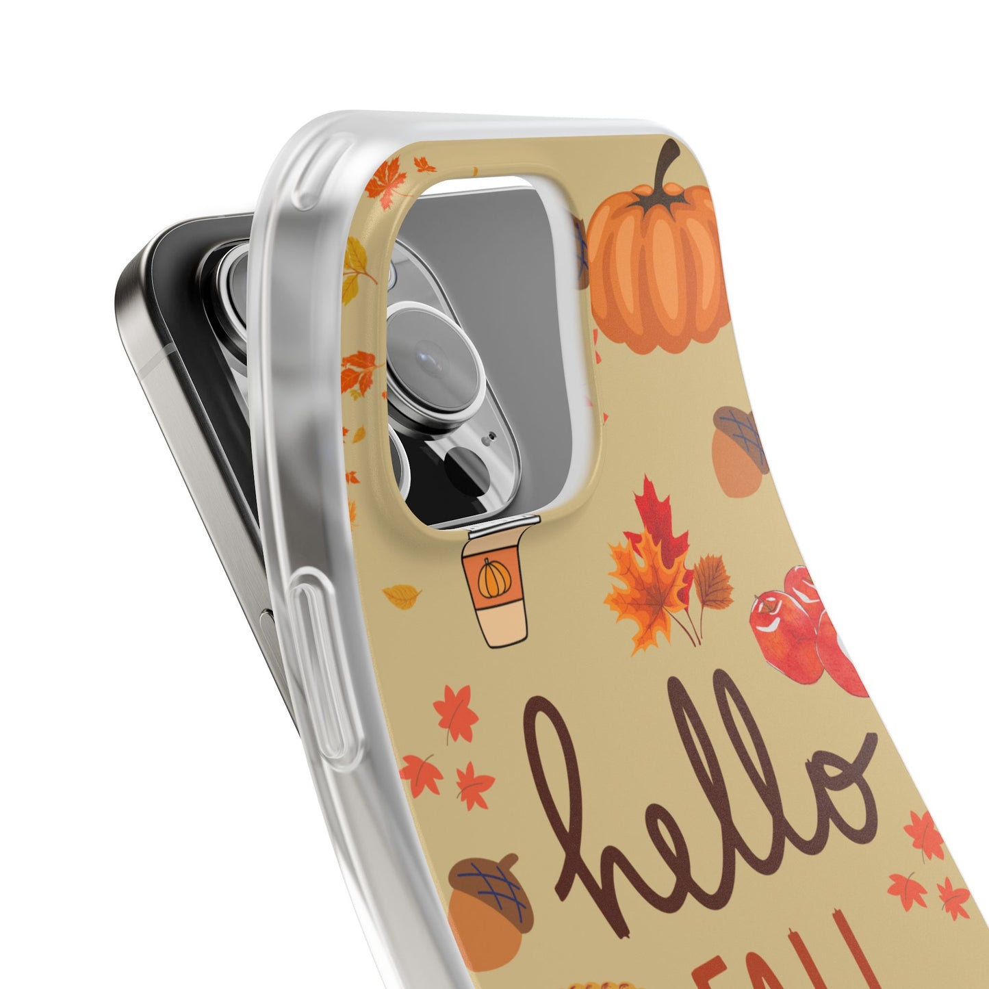 Autumn-Themed Flexi Cases, Seasonal iPhone Cover, Hello Fall Phone Case, Fall Decor Accessory, Perfect for Thanksgiving Gifts