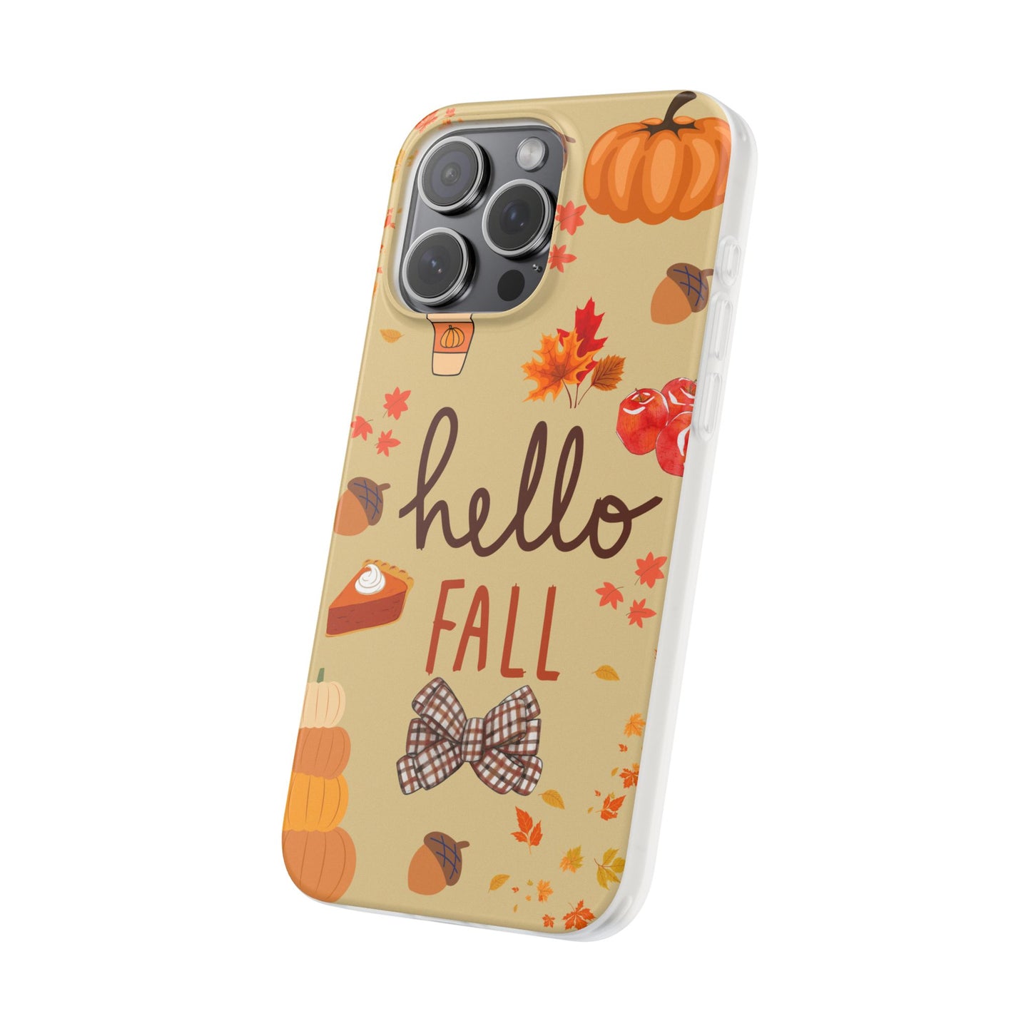 Autumn-Themed Flexi Cases, Seasonal iPhone Cover, Hello Fall Phone Case, Fall Decor Accessory, Perfect for Thanksgiving Gifts