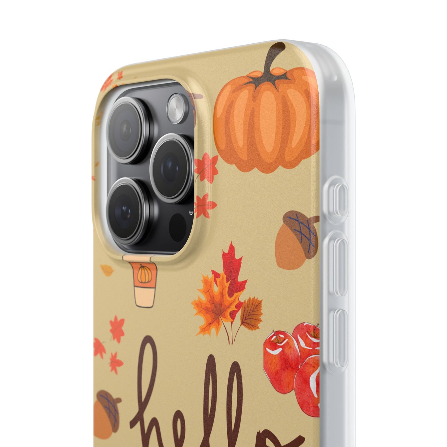 Autumn-Themed Flexi Cases, Seasonal iPhone Cover, Hello Fall Phone Case, Fall Decor Accessory, Perfect for Thanksgiving Gifts