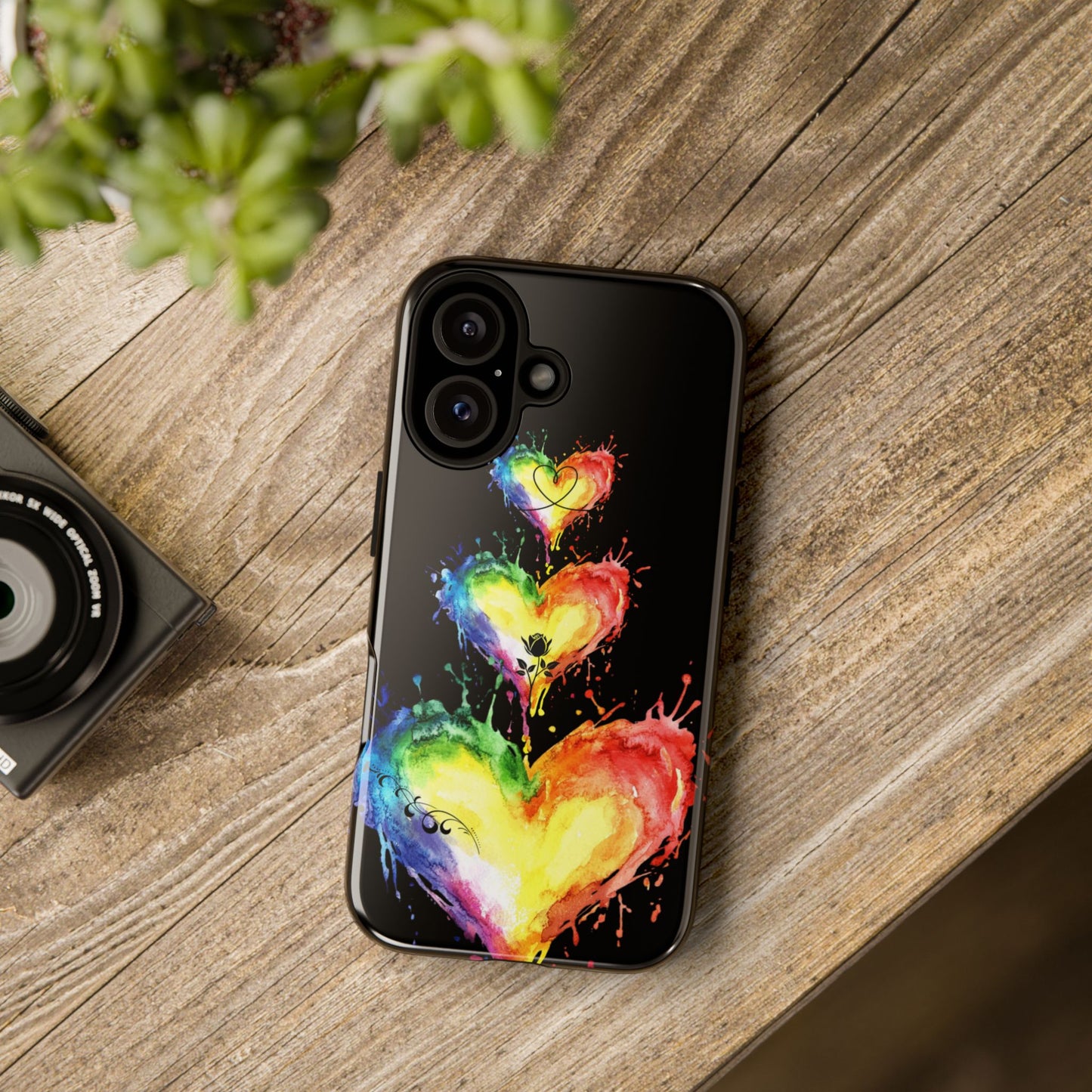 Rainbow Heart Tough Phone Case — Colorful Splash Protective Cover