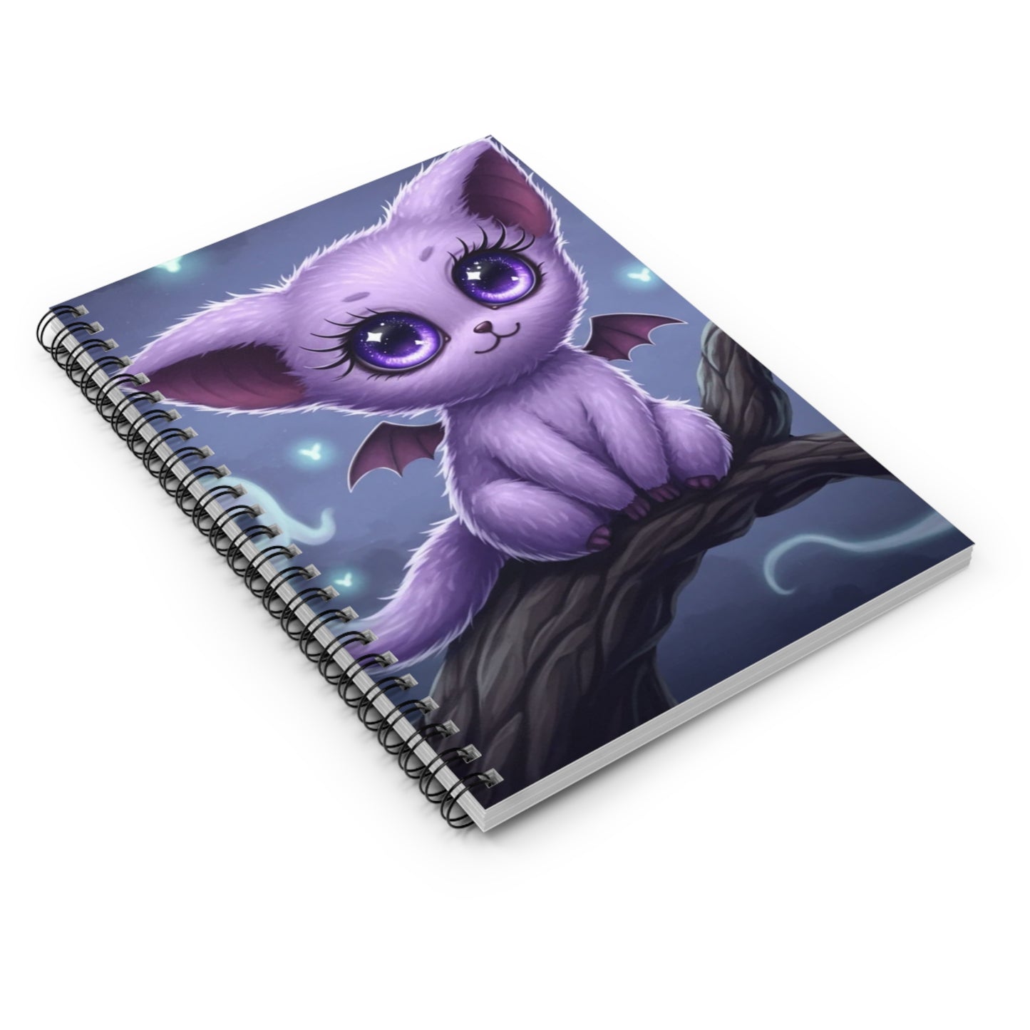 Cute Purple Bat Cat Spiral Notebook - Perfect for Journaling, School, Gifts, Halloween, Cat Lovers