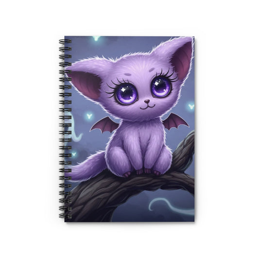 Cute Purple Bat Cat Spiral Notebook - Perfect for Journaling, School, Gifts, Halloween, Cat Lovers