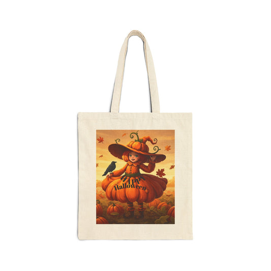 Halloween themed Cotton Canvas Tote Bag, Trick or Treat Bag.