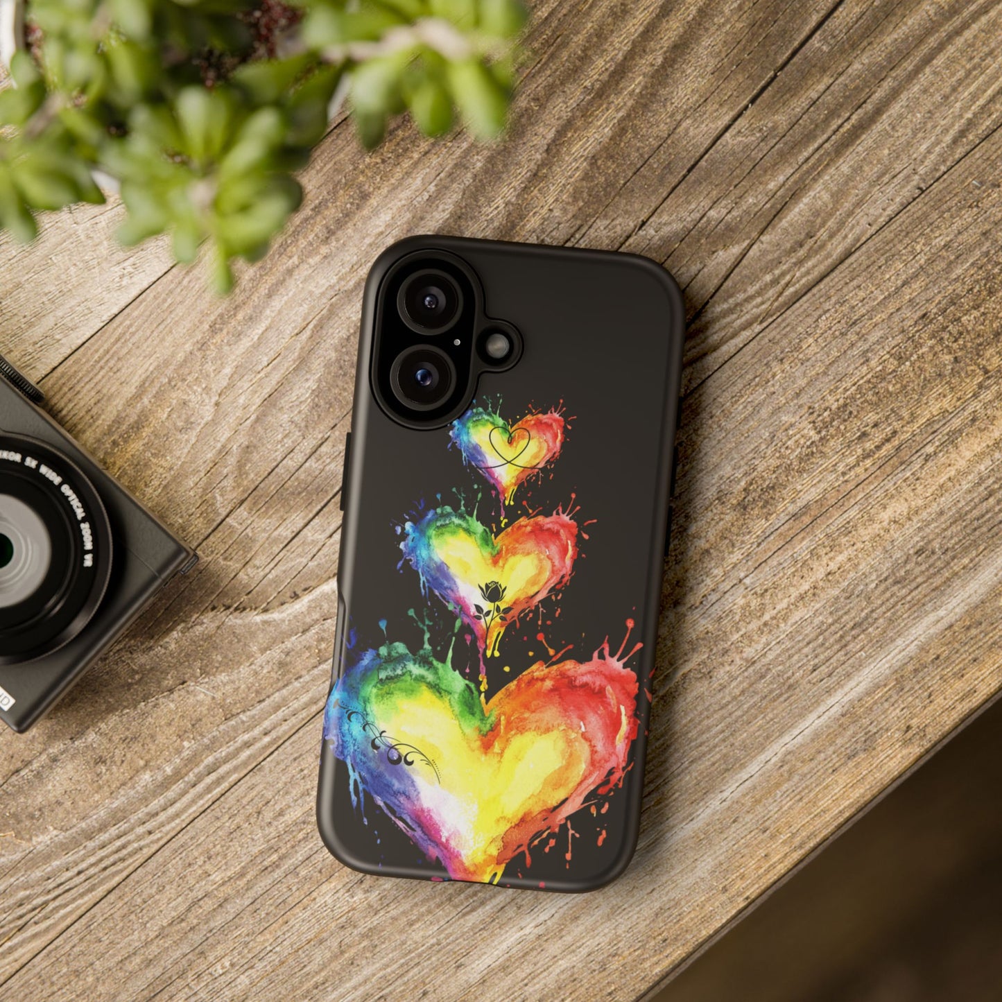 Rainbow Heart Tough Phone Case — Colorful Splash Protective Cover