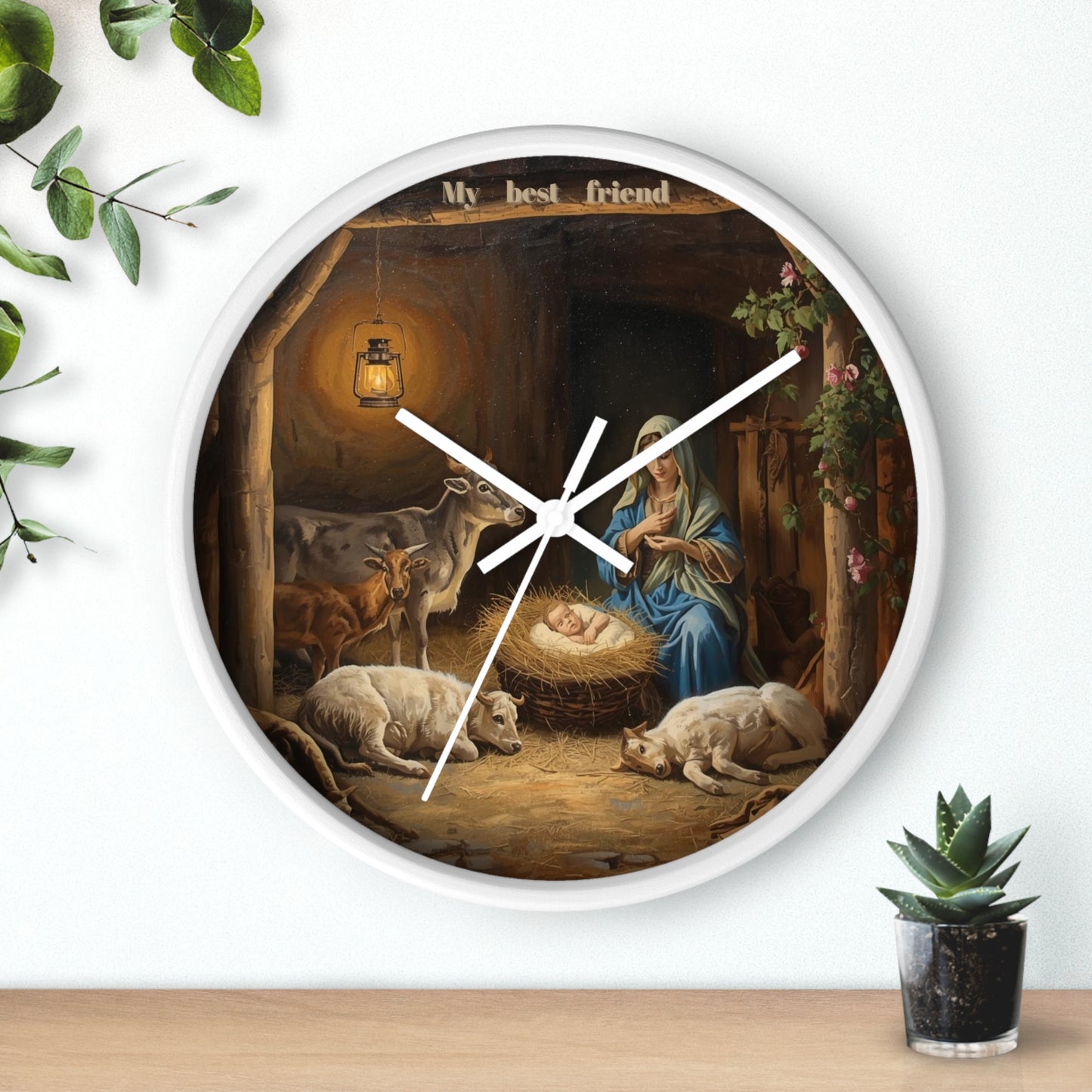 Nativity Scene Wall Clock | Mary Baby Jesus Manger Religious Decor