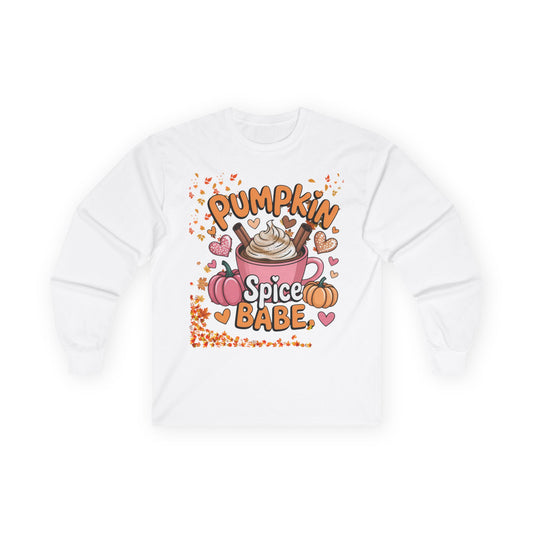Cozy Fall Long Sleeve Tee - Pumpkin Spice Babe, Autumn Vibes, Perfect for Halloween, Thanksgiving, Casual Layering, Gift for Her