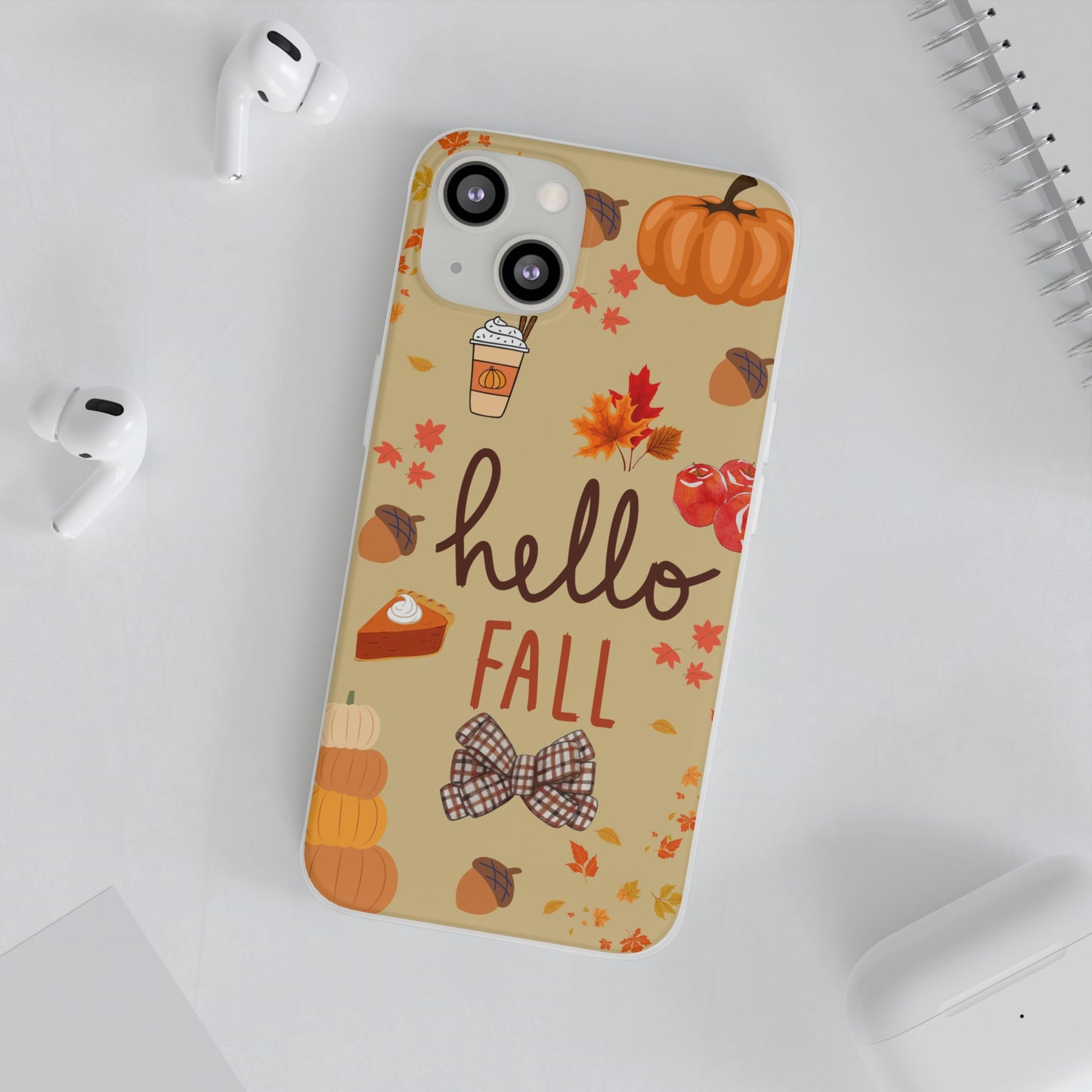 Autumn-Themed Flexi Cases, Seasonal iPhone Cover, Hello Fall Phone Case, Fall Decor Accessory, Perfect for Thanksgiving Gifts