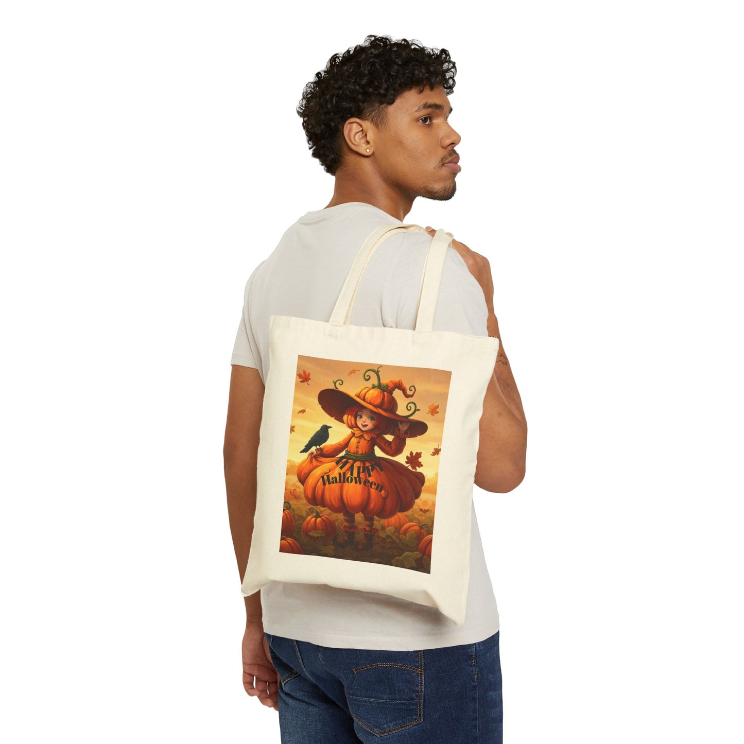 Halloween themed Cotton Canvas Tote Bag, Trick or Treat Bag.